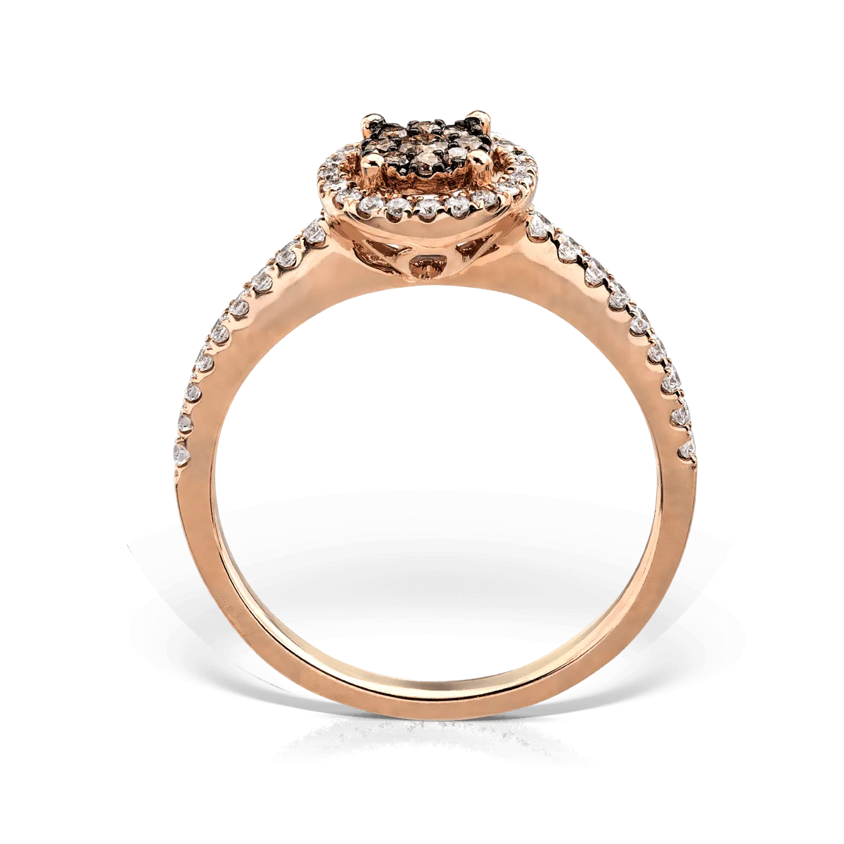 Inel din aur roz de 14K cu diamante coniac de 0.11ct si diamante transparente de 0.25ct