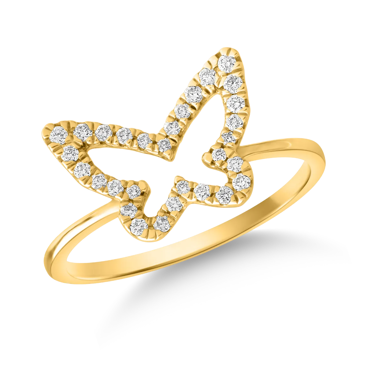 Inel fluture din aur galben cu diamante de 0.166ct