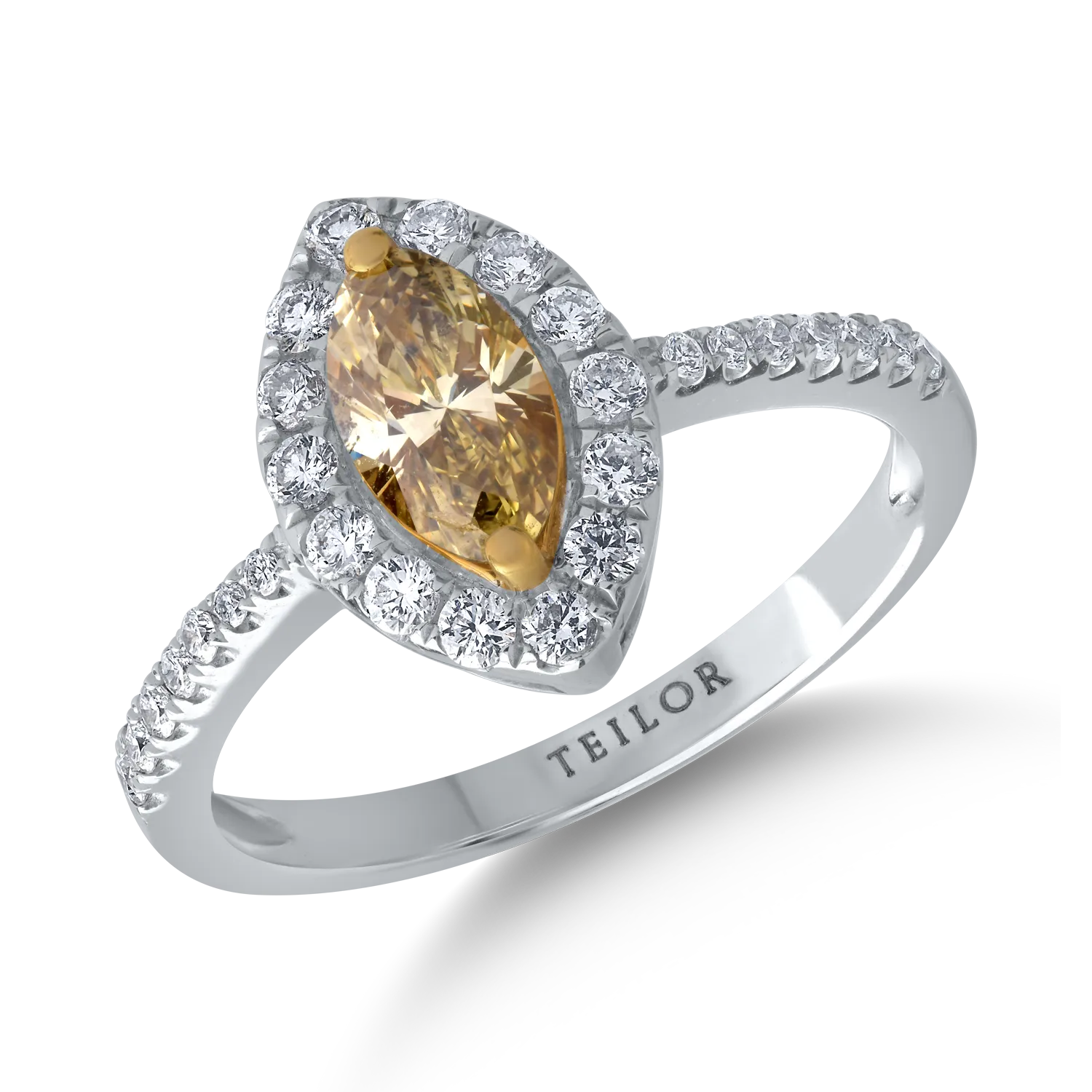 Inel din aur alb de 18K cu diamant fancy-multicolor de 0.59ct si diamante de 0.38ct