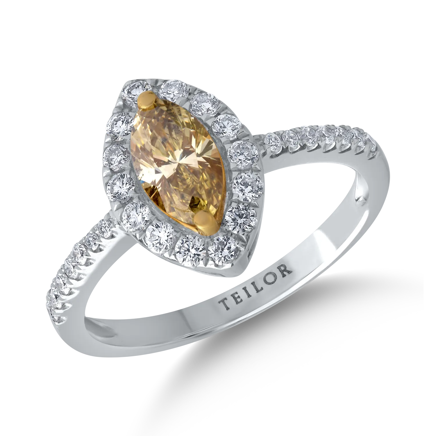Teilor Inel din aur alb cu diamant fancy-multicolor marquise de 0.59ct si diamante de 0.3ct
