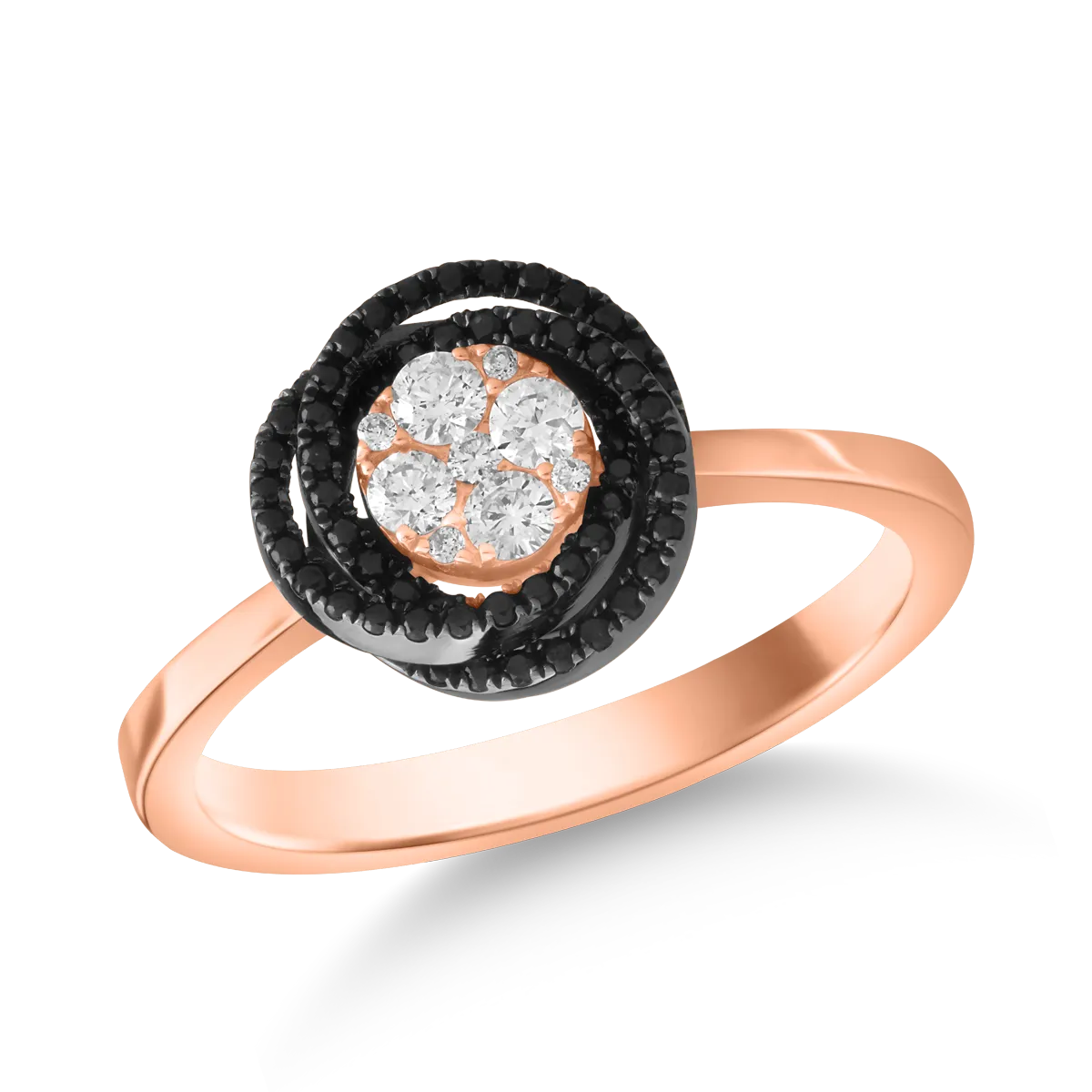Inel din aur roz de 18K cu diamante transparente de 0.16ct si diamante negre de 0.15ct-107125