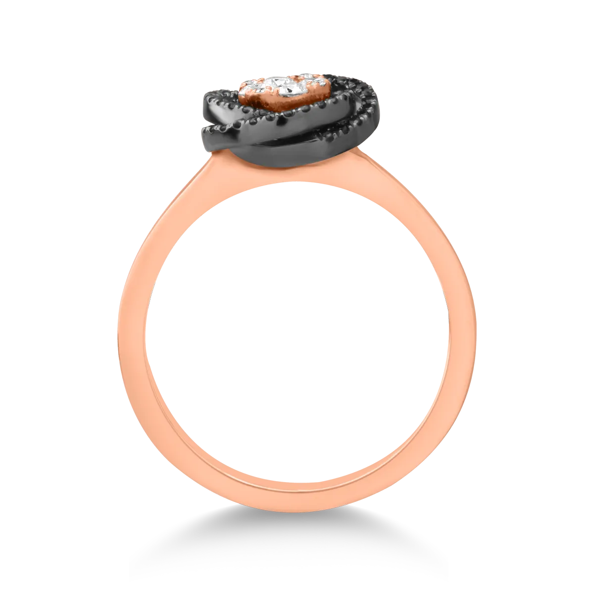 Inel din aur roz de 18K cu diamante transparente de 0.16ct si diamante negre de 0.15ct