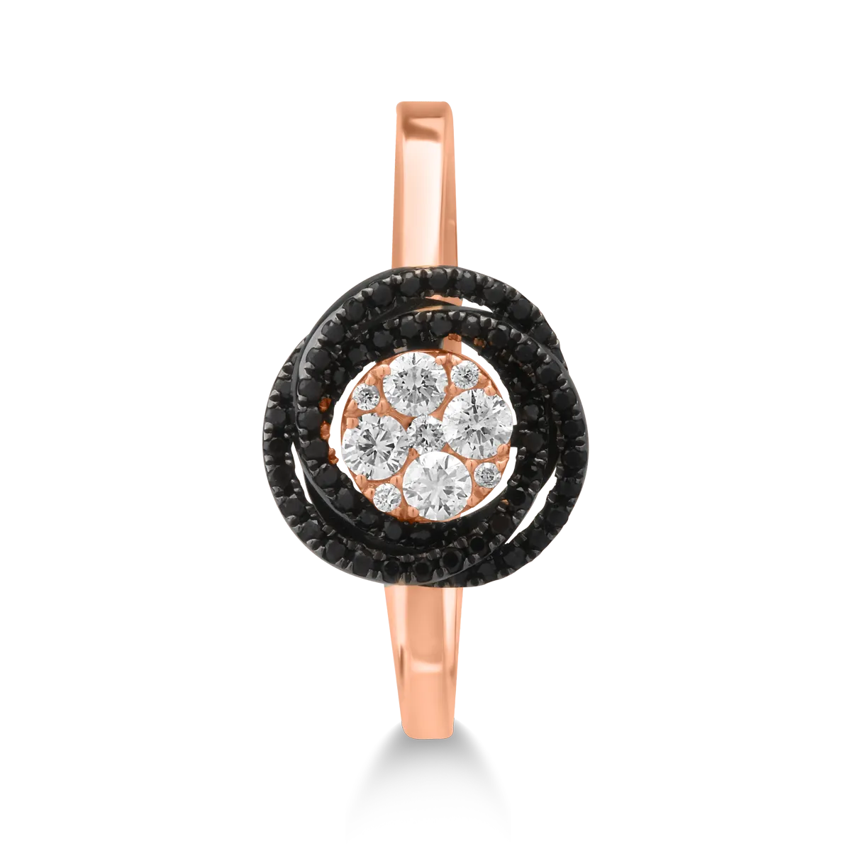 Inel din aur roz de 18K cu diamante transparente de 0.16ct si diamante negre de 0.15ct