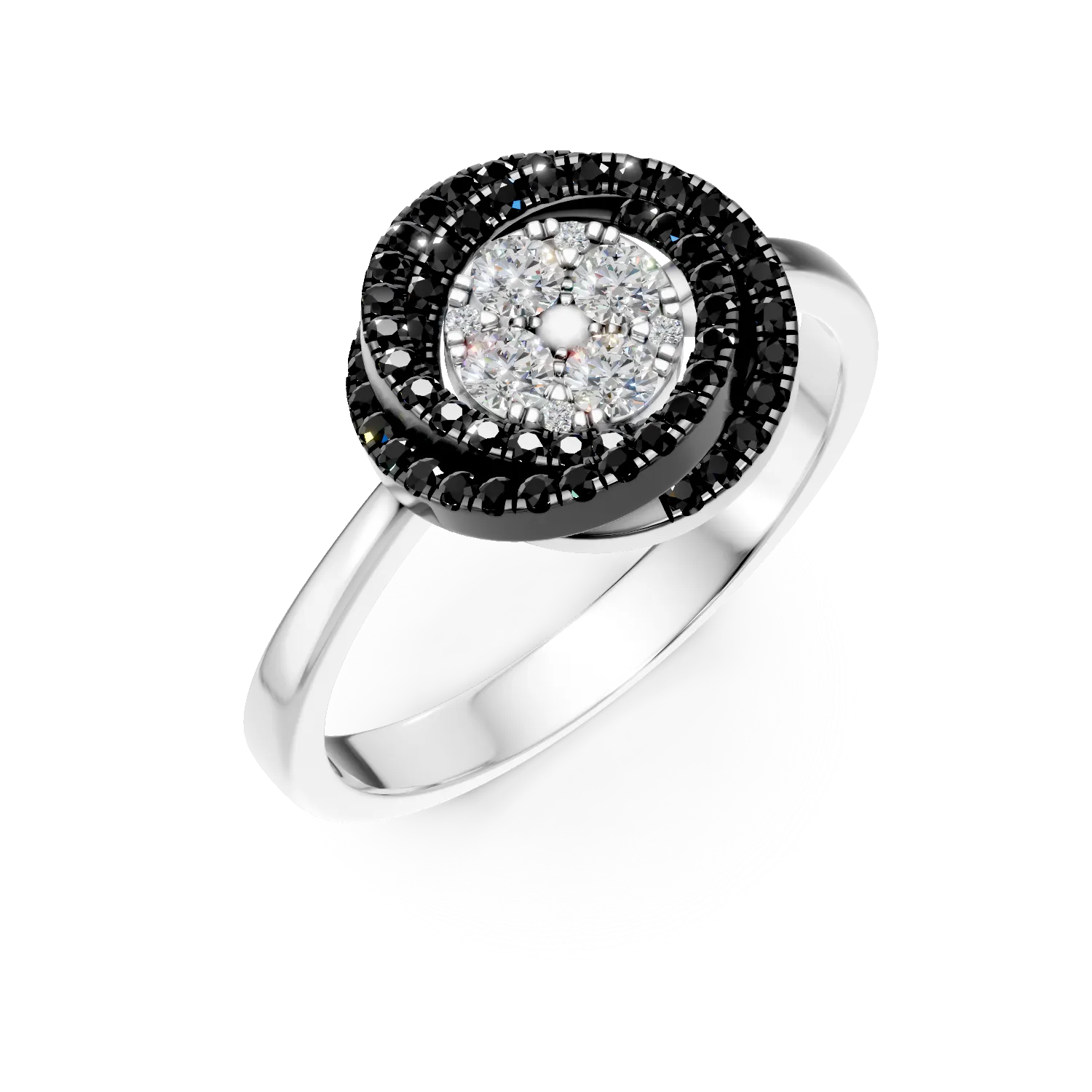 Inel din aur alb cu diamante transparente de 0.16ct si diamante negre de 0.15ct