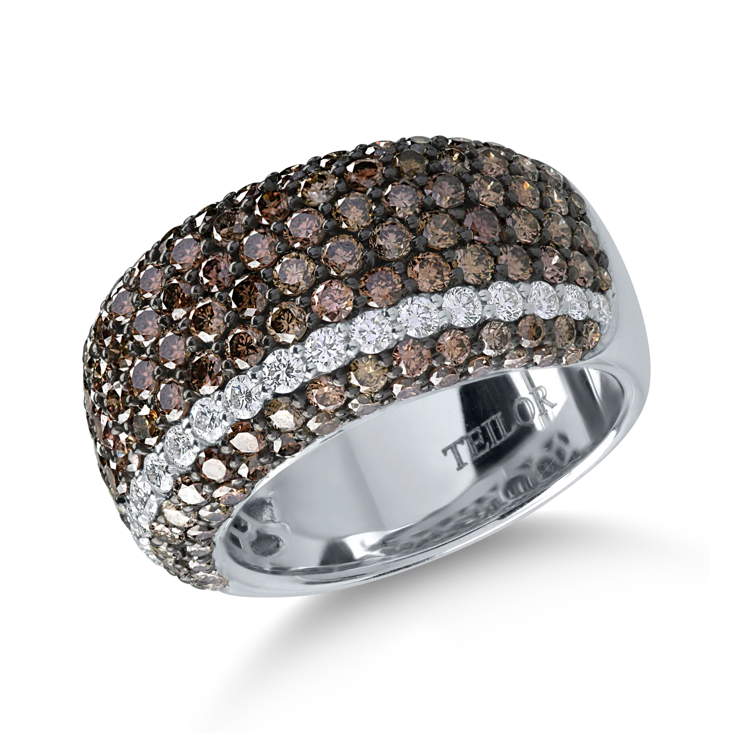 Pierścionek z białego złota z 3ct brązowymi i przezroczystymi diamentami