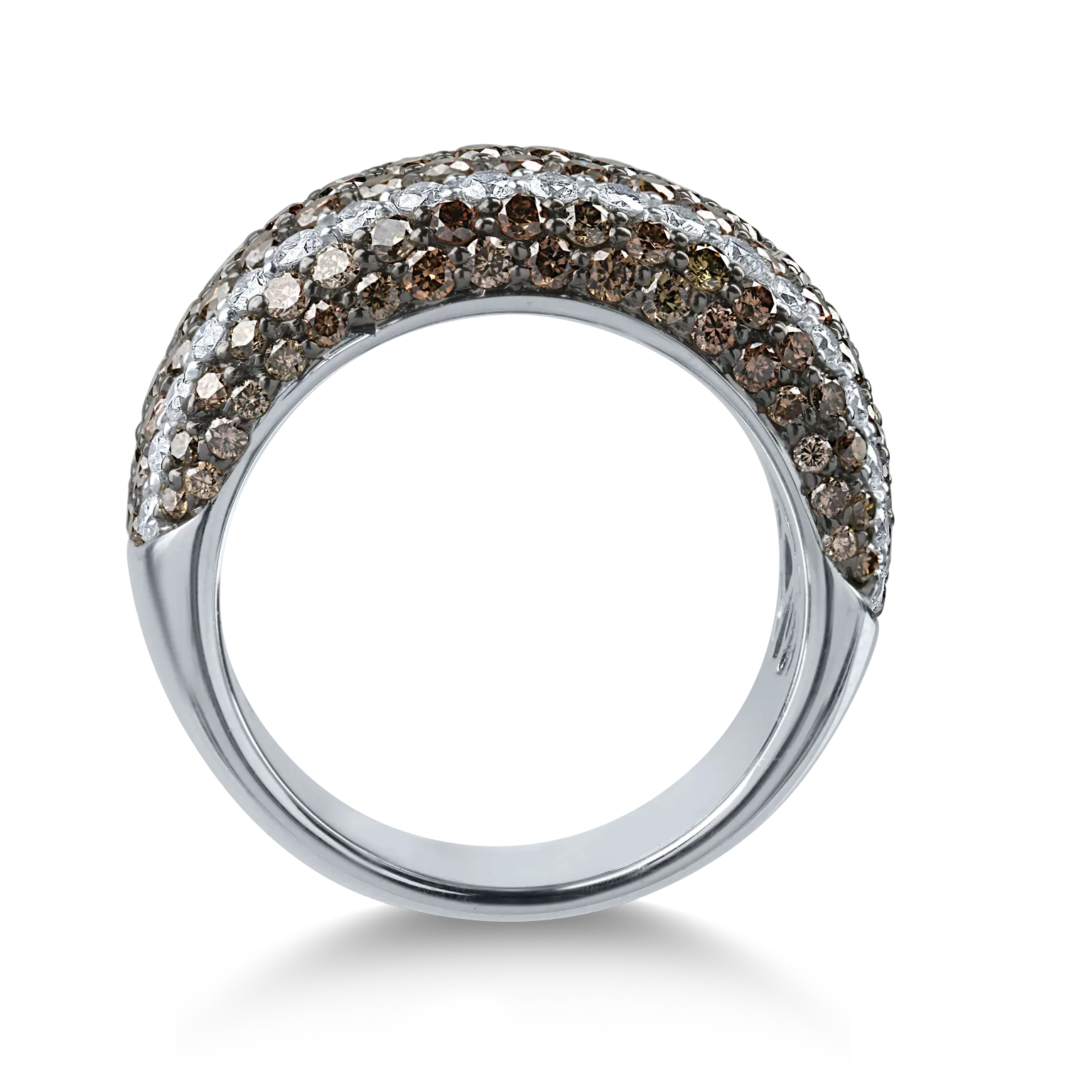Pierścionek z białego złota z 3ct brązowymi i przezroczystymi diamentami