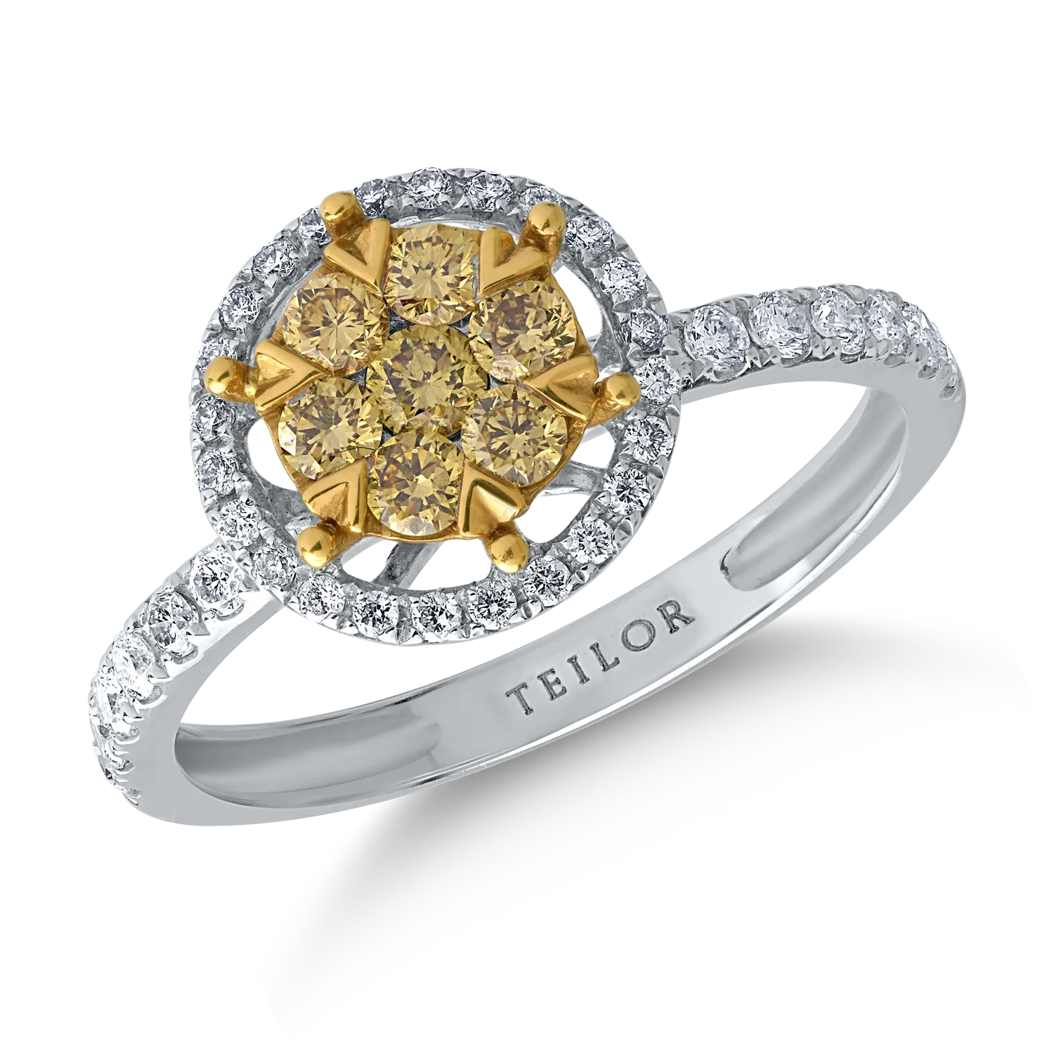 18K white gold ring with 0.32ct yellow diamonds and 0.31ct clear diamonds