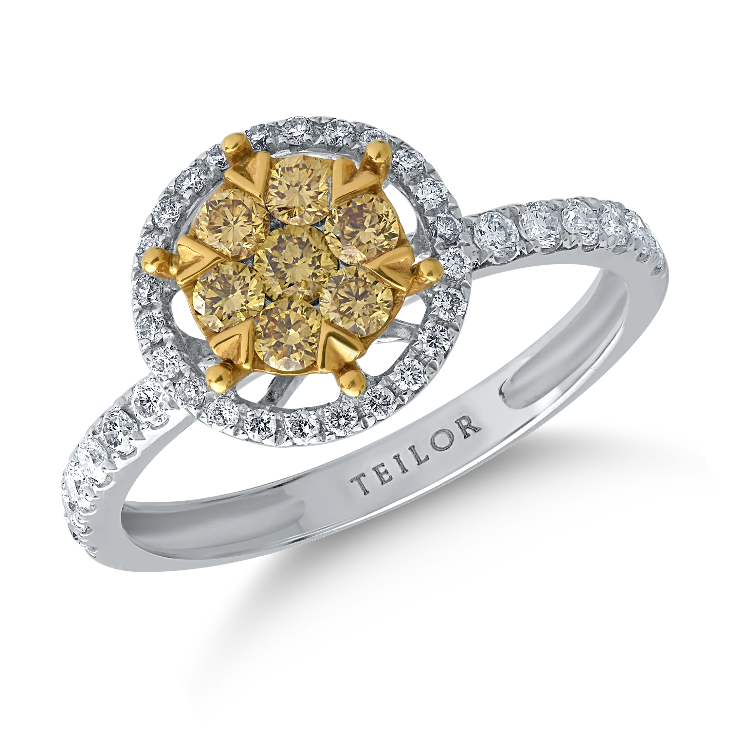 Teilor Inel din aur alb cu diamante galbene de 0.32ct si diamante transparente de 0.31ct