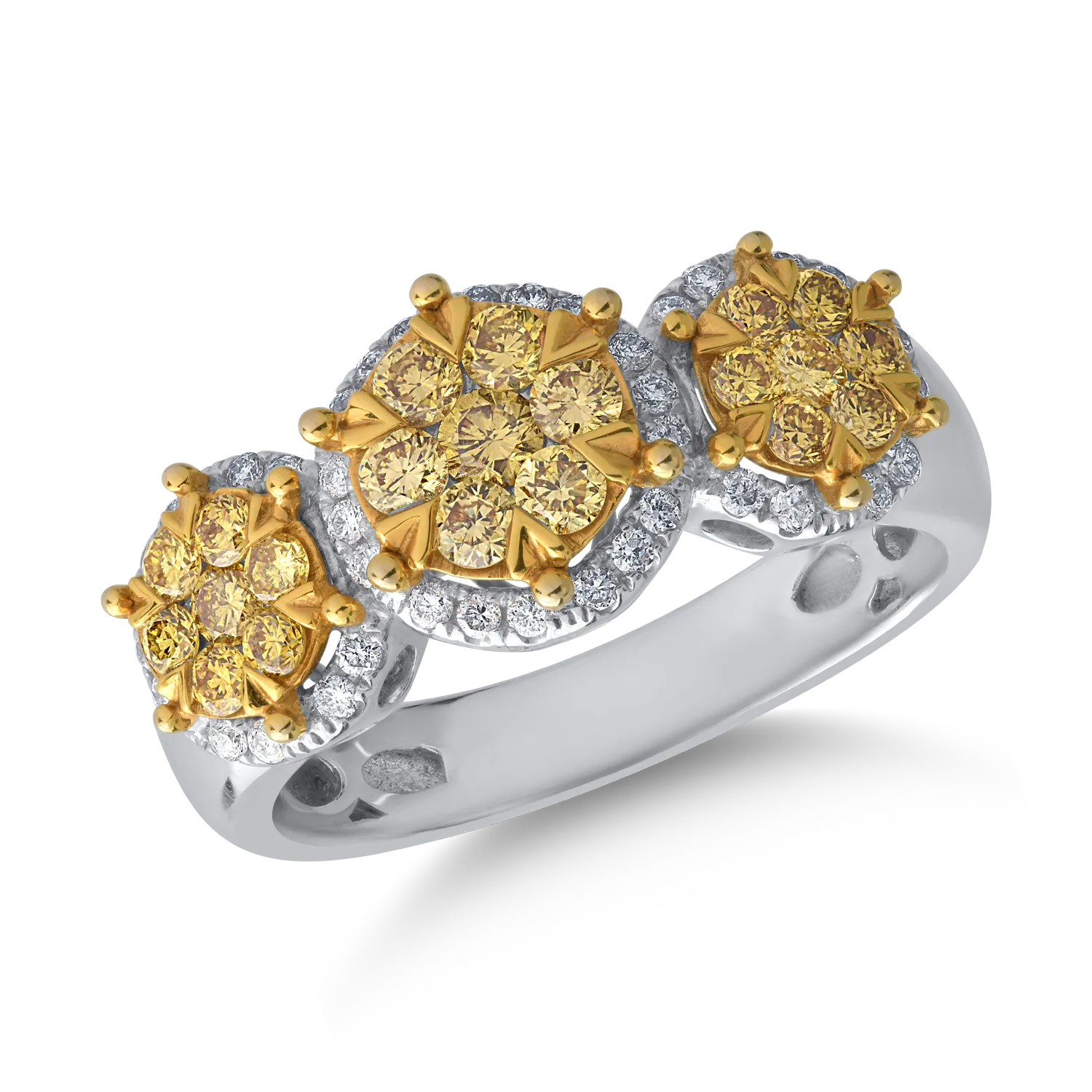 18K fehérarany gyűrű 0.62ct sárga gyémántokkal és 0.2ct tiszta gyémántokkal
