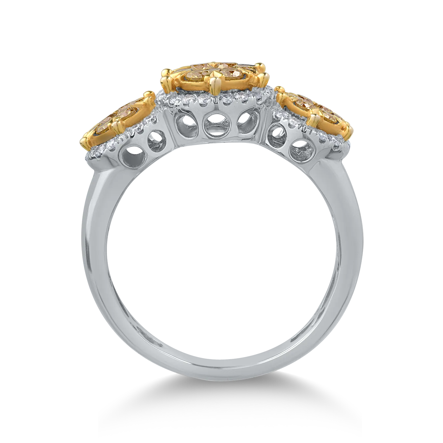 18K fehérarany gyűrű 0.62ct sárga gyémántokkal és 0.2ct tiszta gyémántokkal