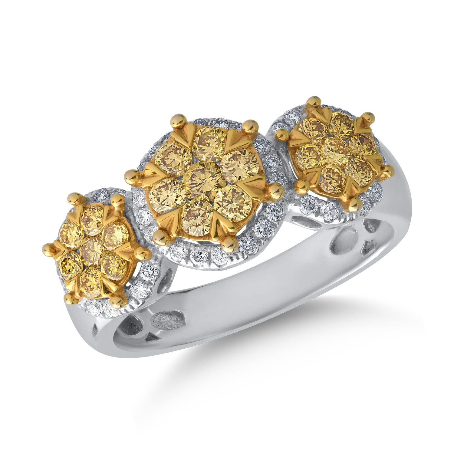 Teilor Inel din aur alb cu diamante galbene de 0.62ct si diamante transparente de 0.2ct