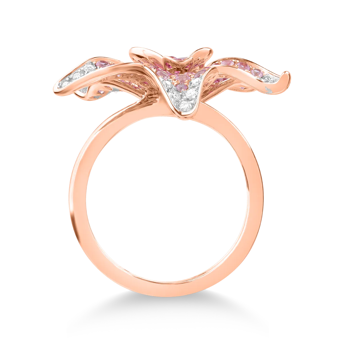 18K rose gold flower ring with 1.67ct precious stones