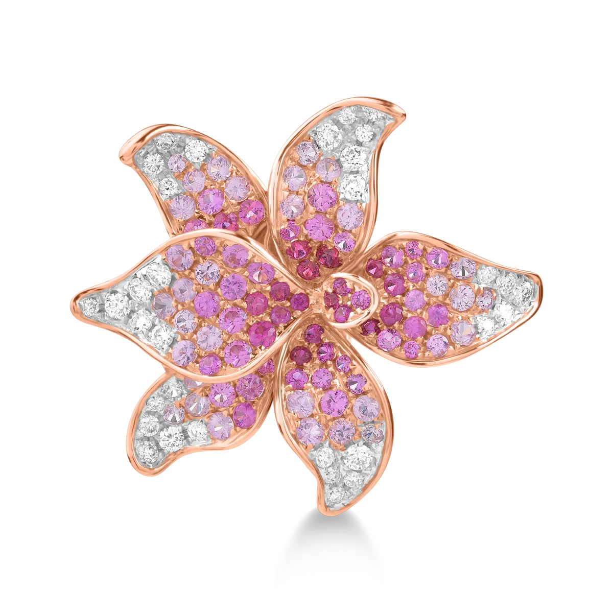 18K rose gold flower ring with 1.67ct precious stones
