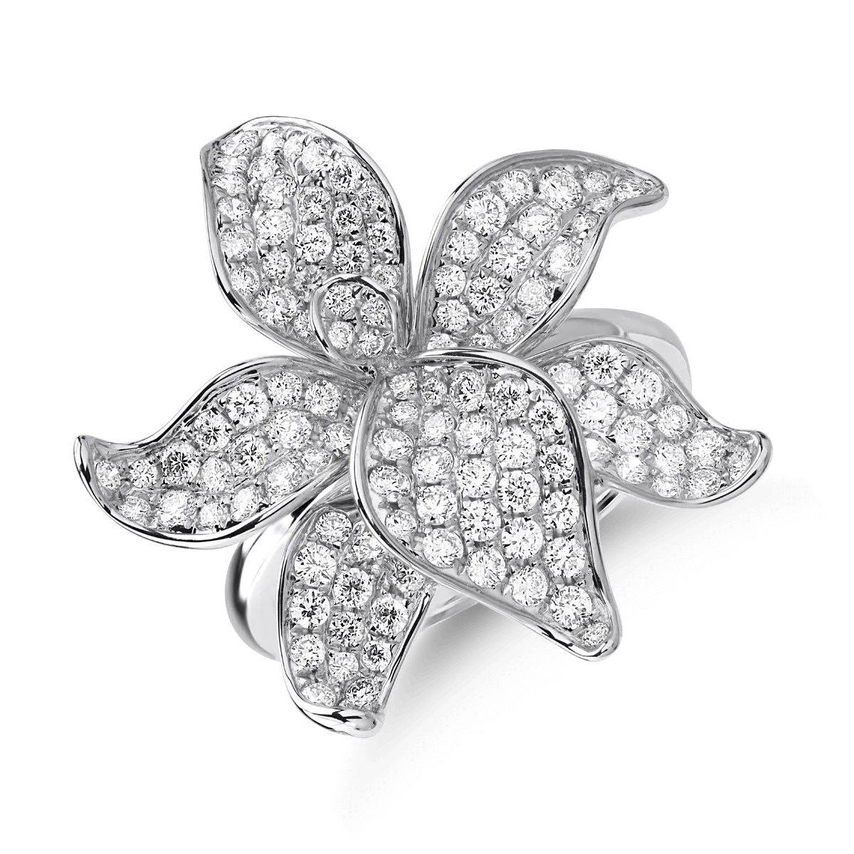 18K white gold flower ring with diamonds of 1.3ct