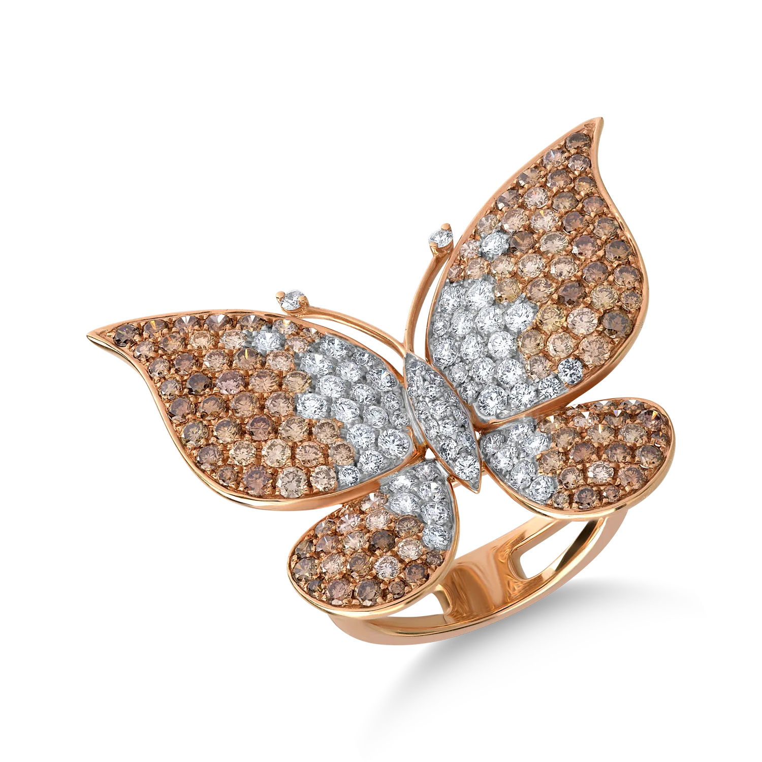 Teilor Inel fluture din aur roz cu diamante maro de 2.3ct si diamante transparente de 0.98ct