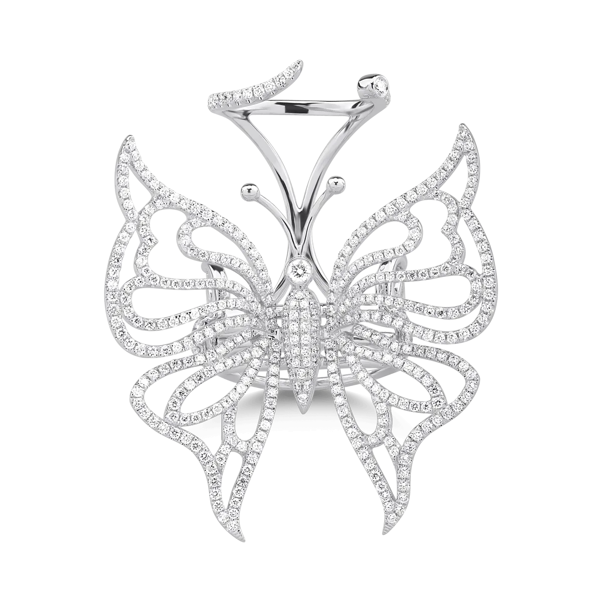 Inel fluture din aur alb de 18K cu diamante de 2.13ct