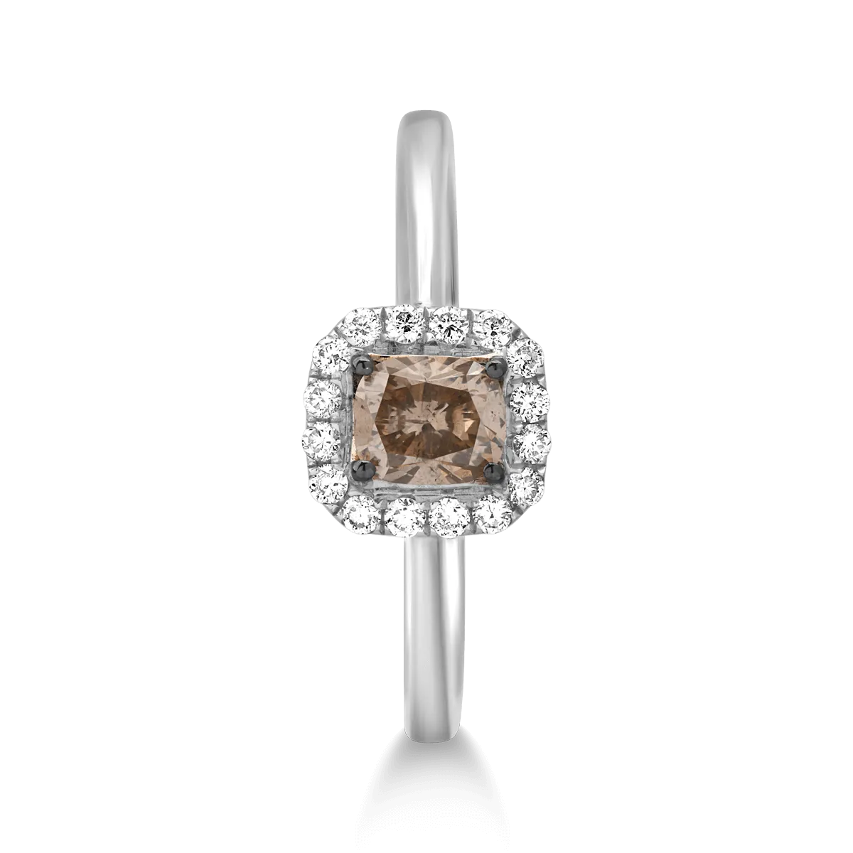 Inel din aur alb de 18K cu diamant maro de 0.5ct si diamante transparente de 0.14ct