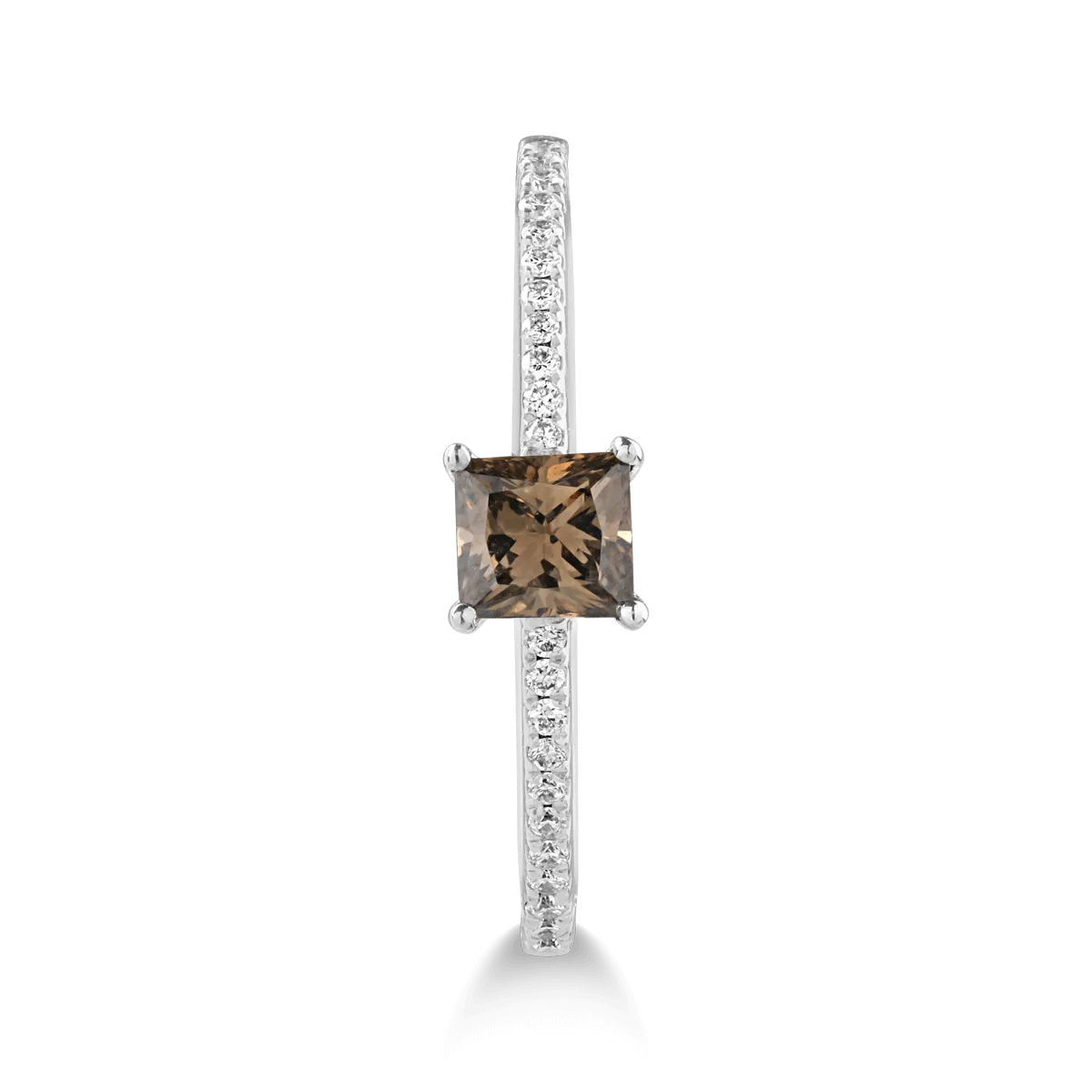 18K white gold ring with 0.45ct brown diamond and 0.09ct transparent diamonds
