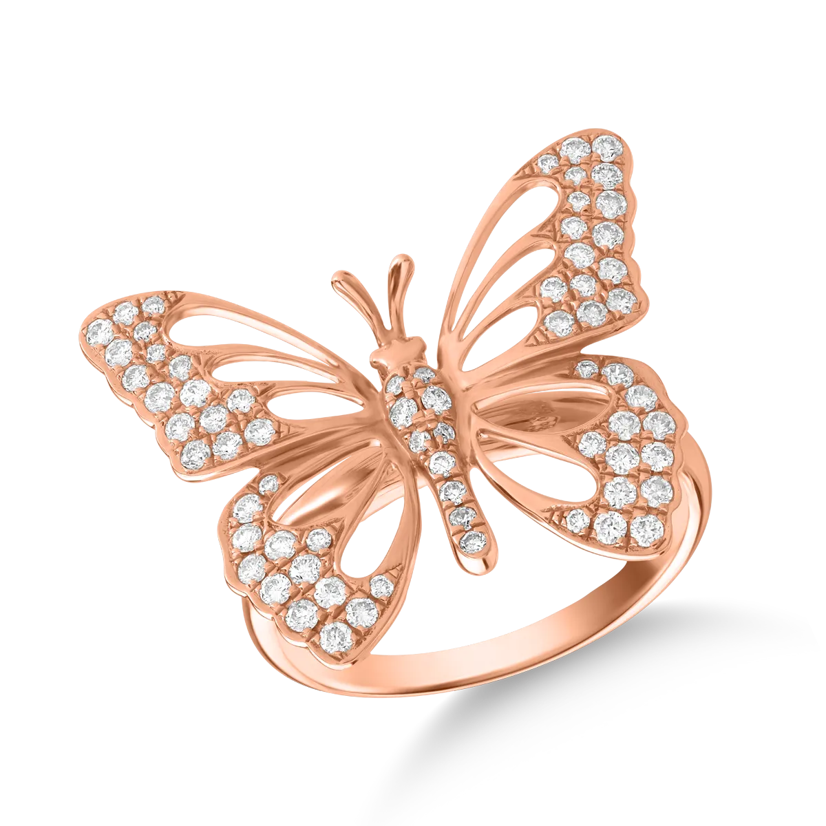 18K rose gold butterfly ring with 0.55ct diamonds