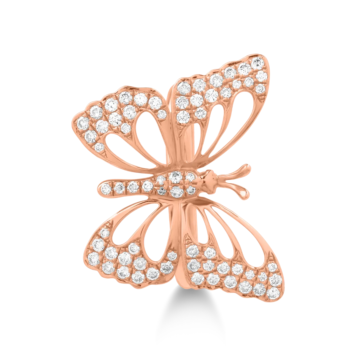 Inel cu fluture din aur roz de 18K cu diamante de 0.55ct