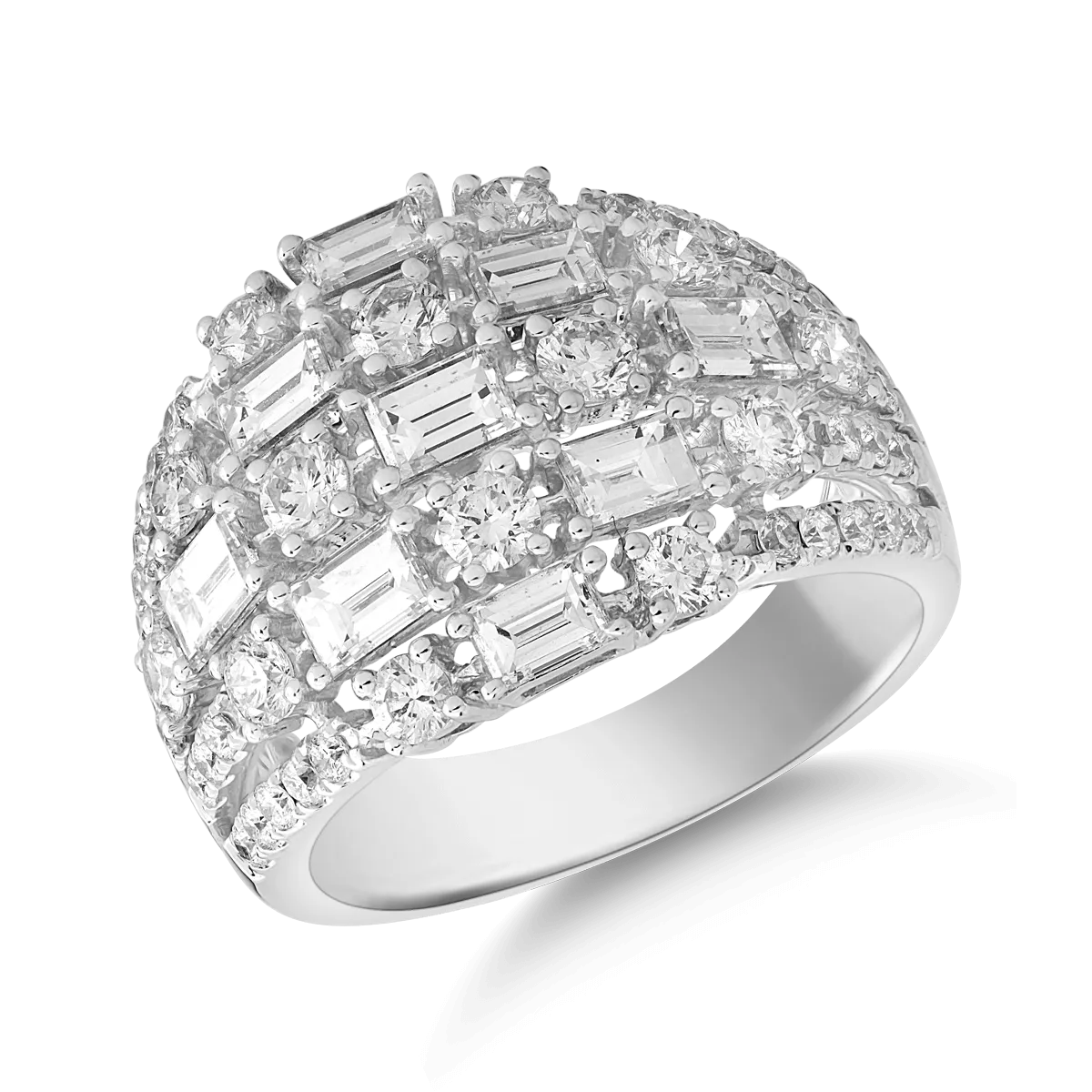 Teilor Inel din aur alb cu diamante baguette si rotunde de 2.7ct