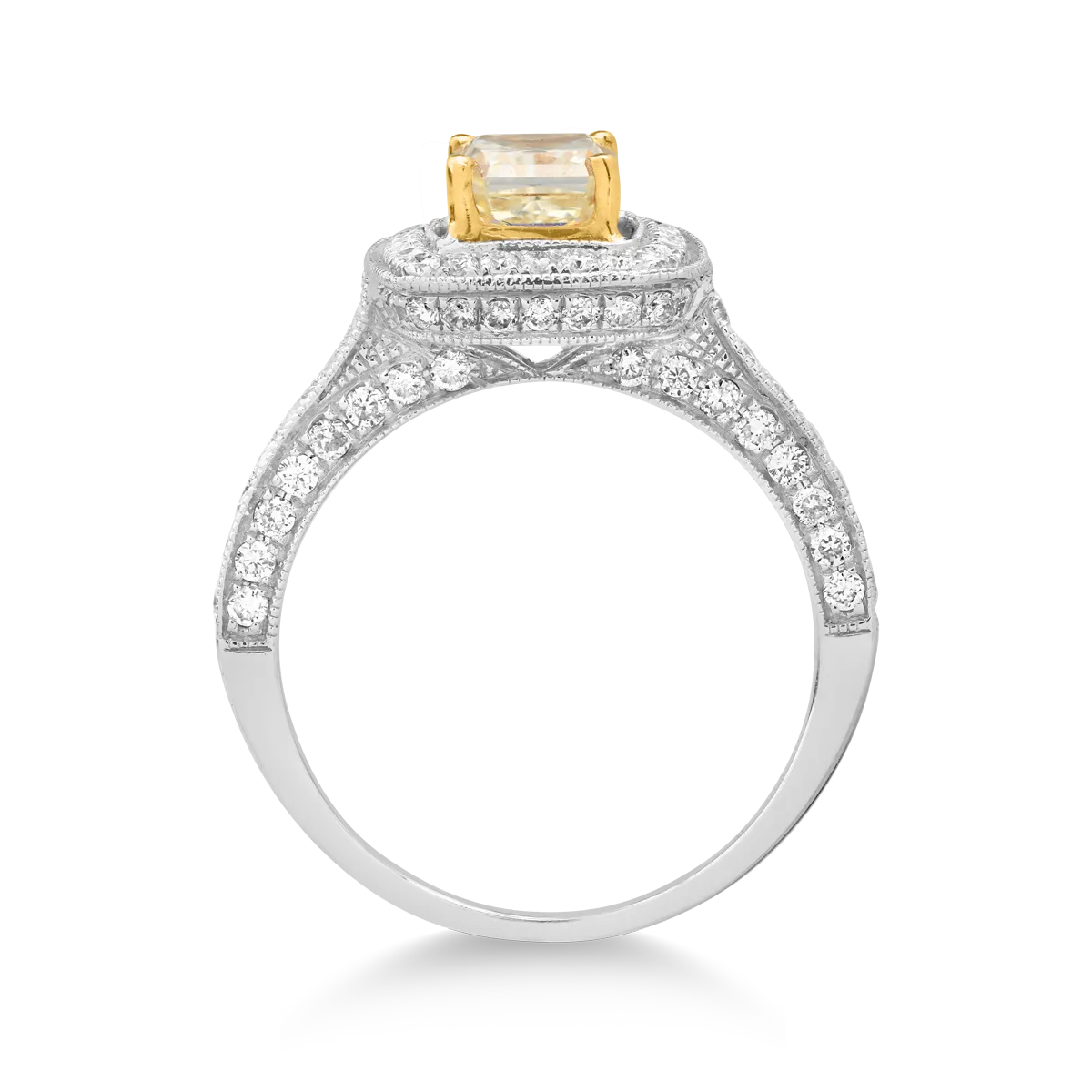 Inel din aur alb de 18K cu fancy diamond de 1.11 si diamante transparente de 0.8ct
