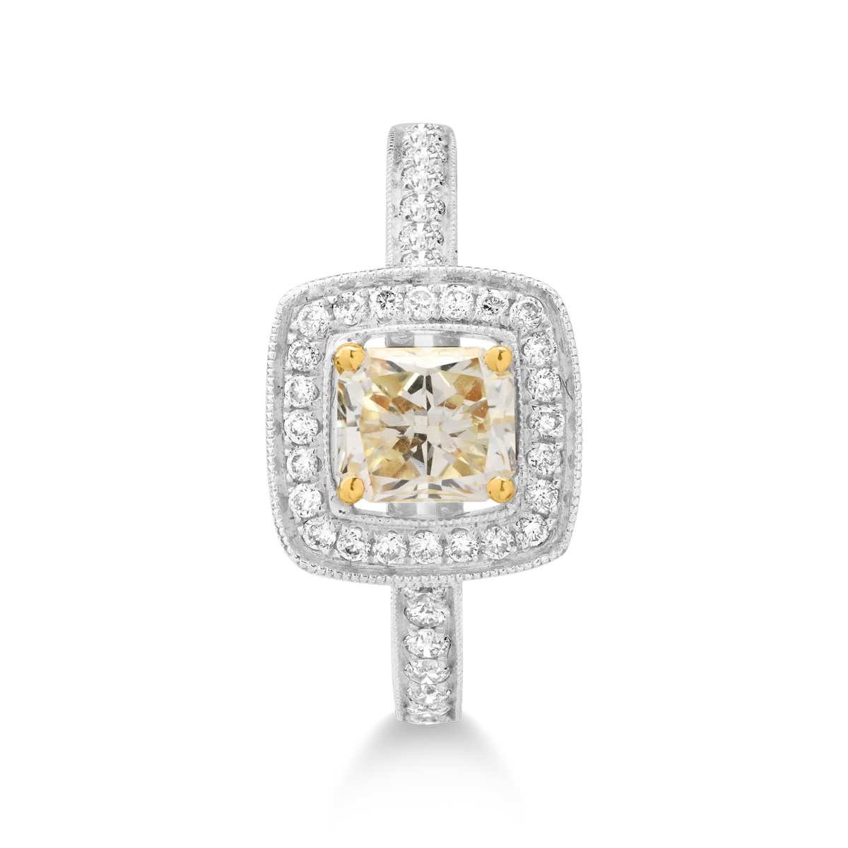 Inel din aur alb de 18K cu fancy diamond de 1.11 si diamante transparente de 0.8ct