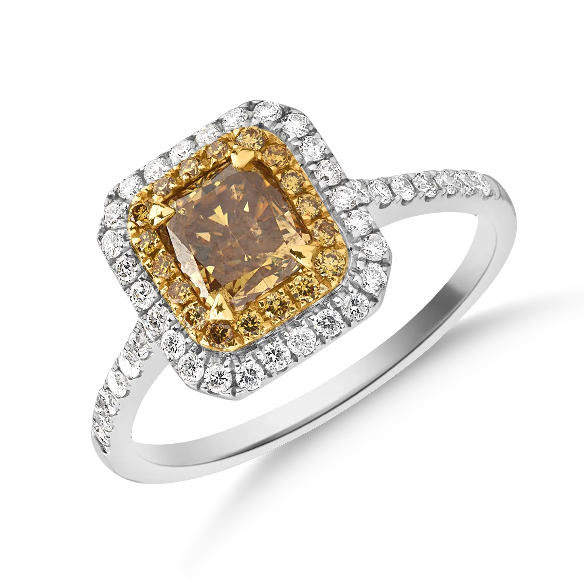 Inel din aur alb-galben de 18K cu fancy diamonds de 1.14ct si diamante de 0.24ct-122095