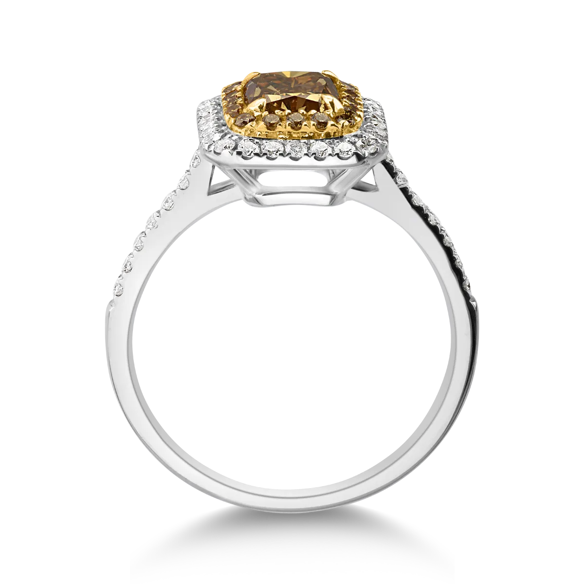18K yellow-white gold ring with 1.14ct fancy diamonds and 0.24ct diamonds