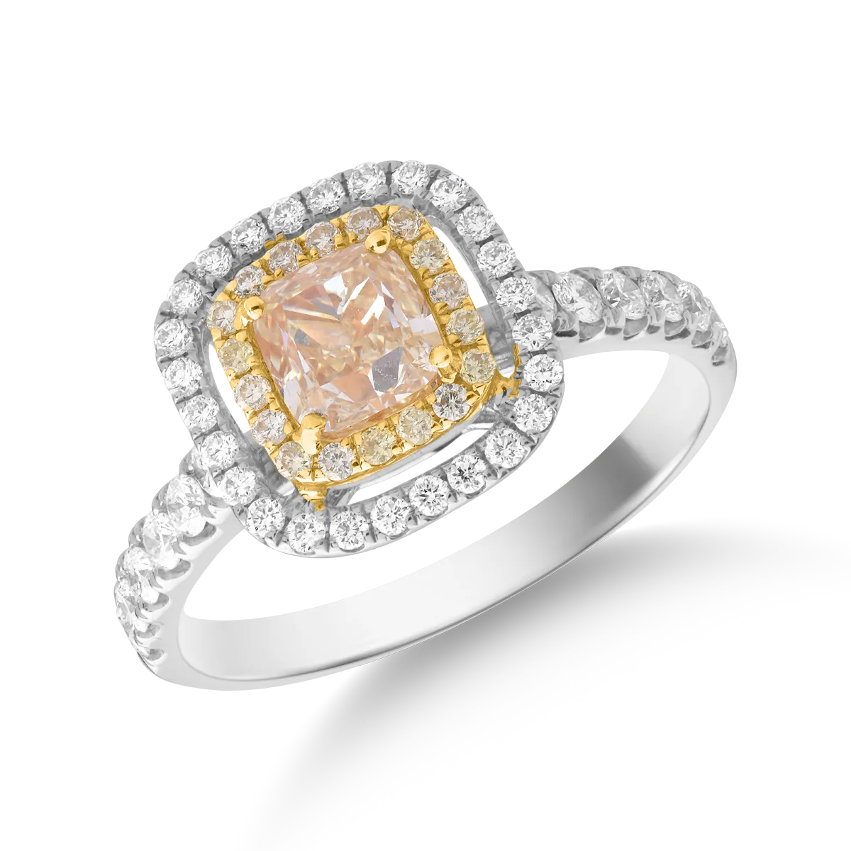 Inel din aur alb de 18K cu fancy diamonds de 1.12ct si diamante de 0.34ct