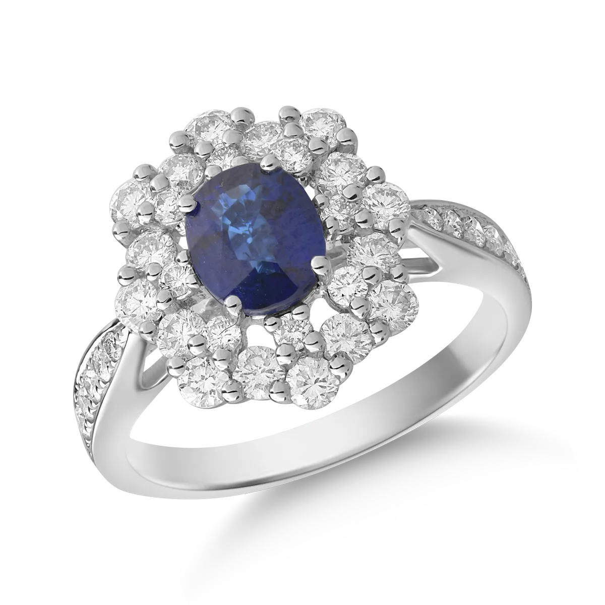 18k white gold ring with 1.263ct sapphire and 1ct diamonds