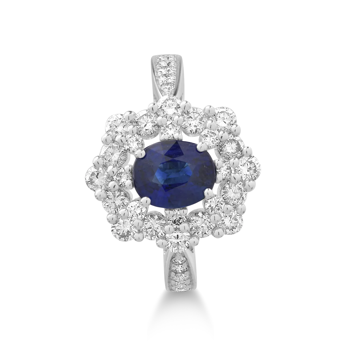 Inel din aur alb de 18K cu safir de 1.263ct si diamante de 1ct