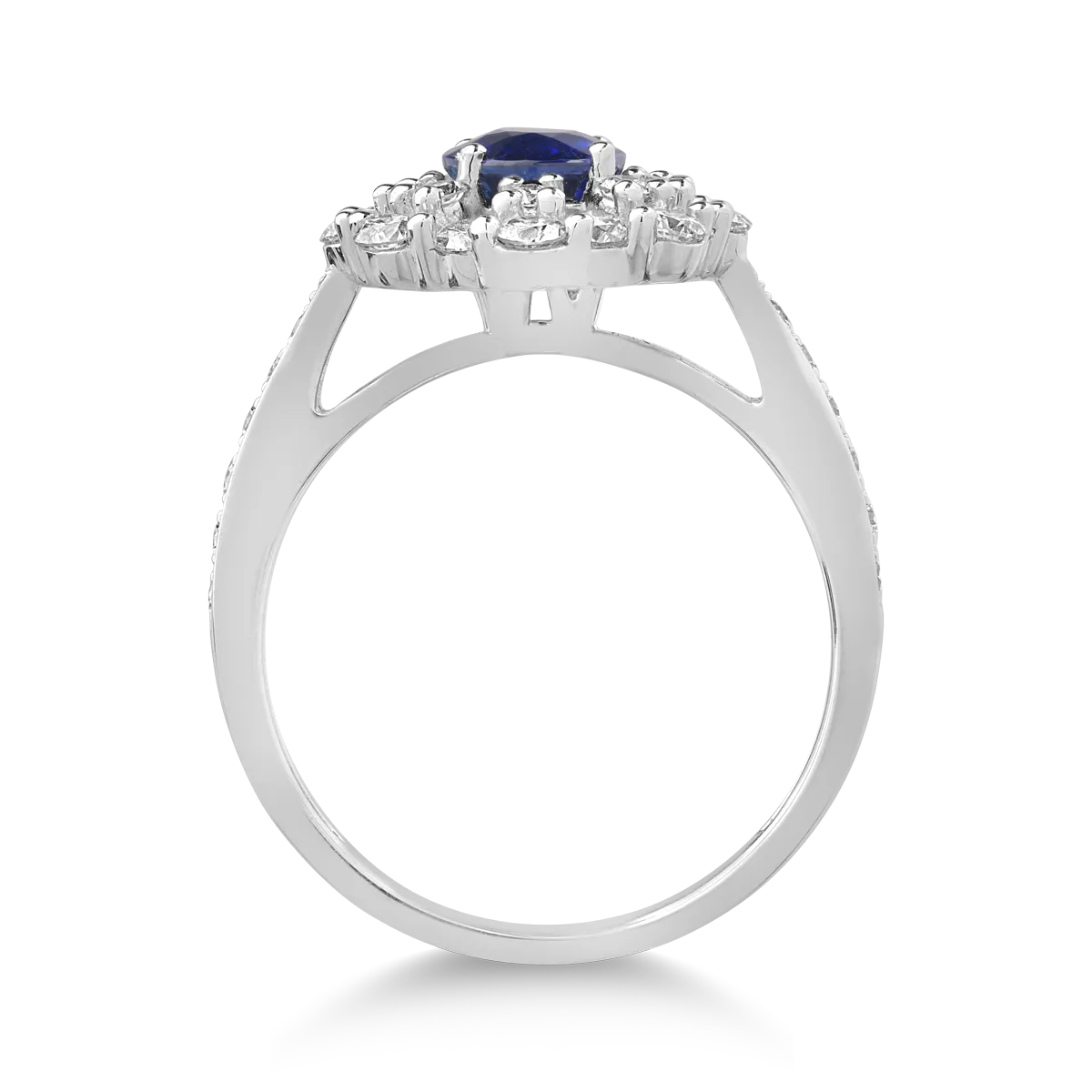 Inel din aur alb cu safir oval de 1.263ct si diamante de 1ct