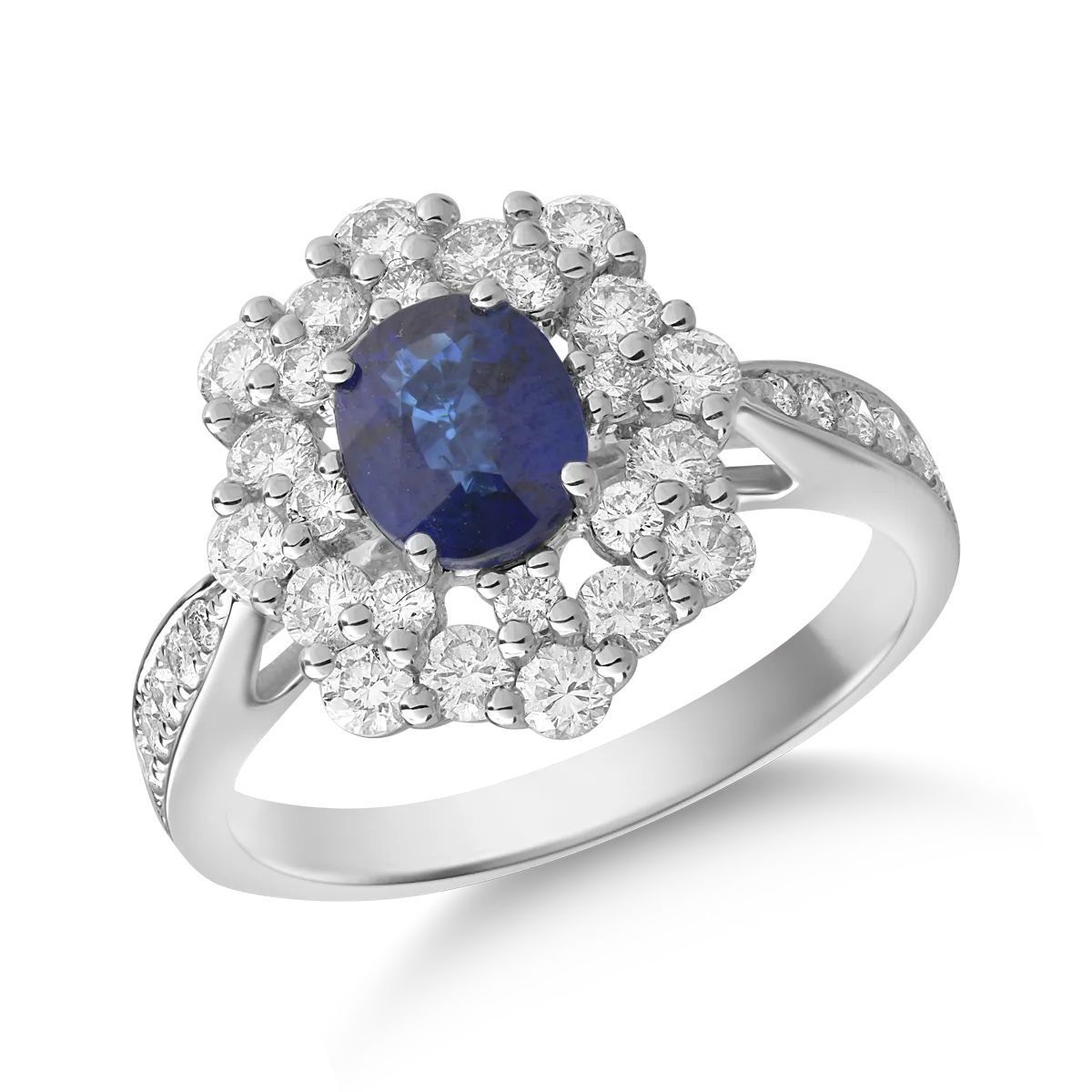 Teilor Inel din aur alb cu safir oval de 1.2ct si diamante de 1ct