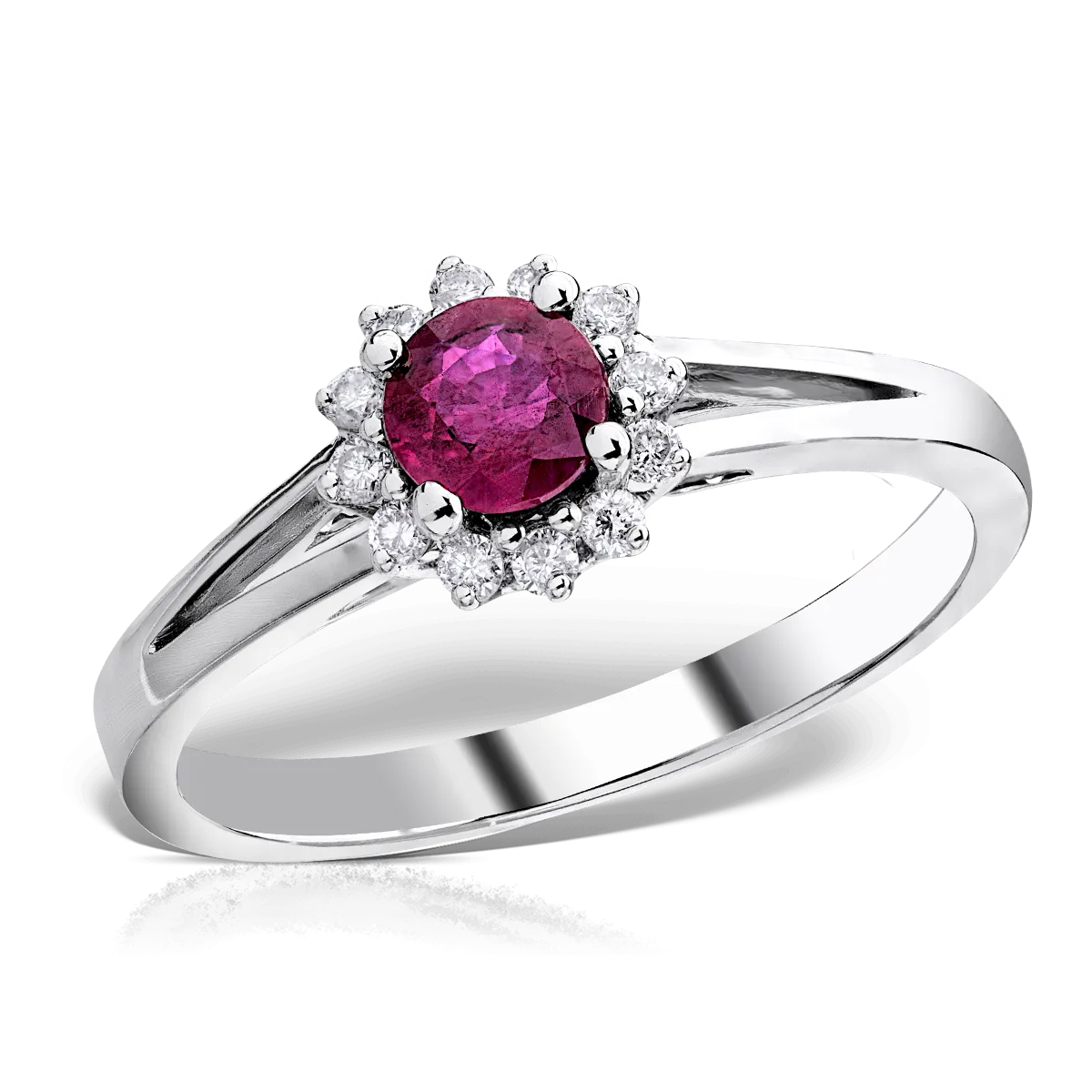 18K fehérarany gyűrű 0.45ct rubinnal és 0.12ct gyémánttal