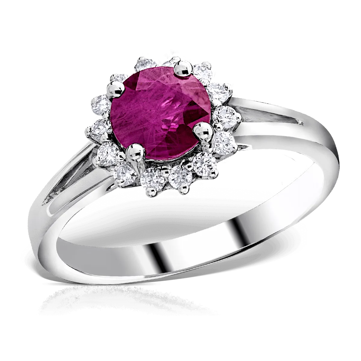 18K white gold ring with 1.1ct ruby and 0.17ct diamonds