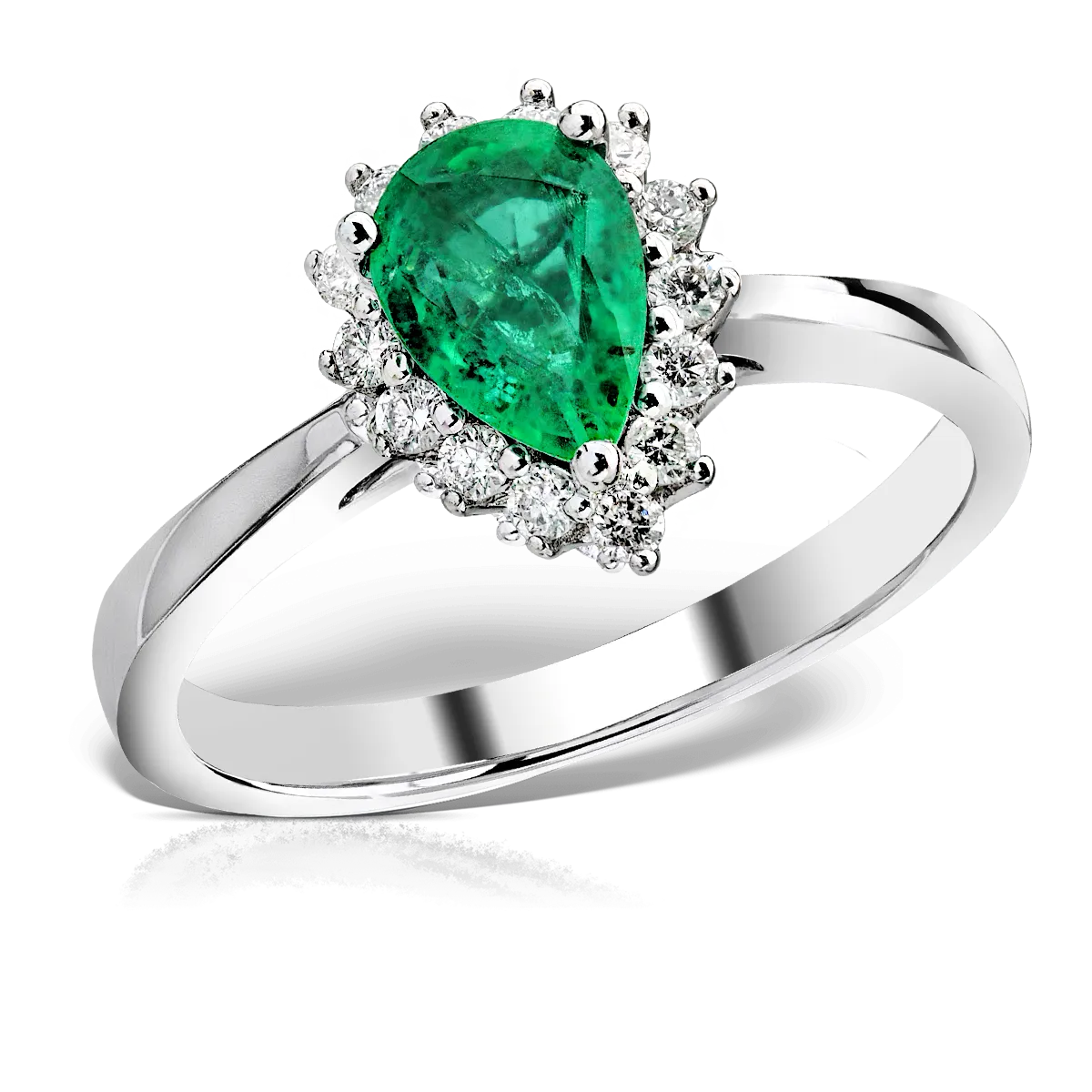 18K white gold ring with 0.75ct emerald and 0.17ct diamonds