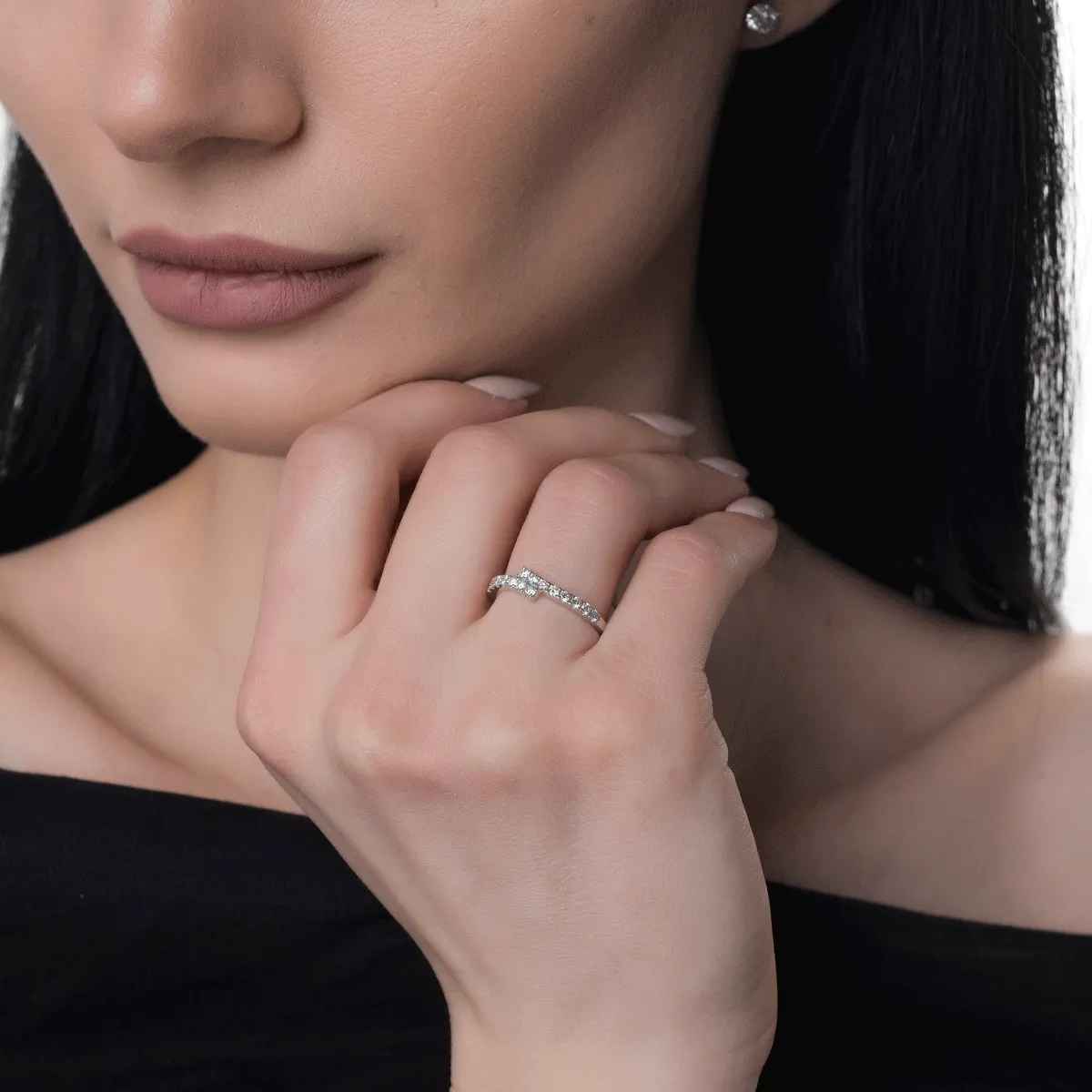 Inel din aur alb de 14K cu diamante de 0.34ct