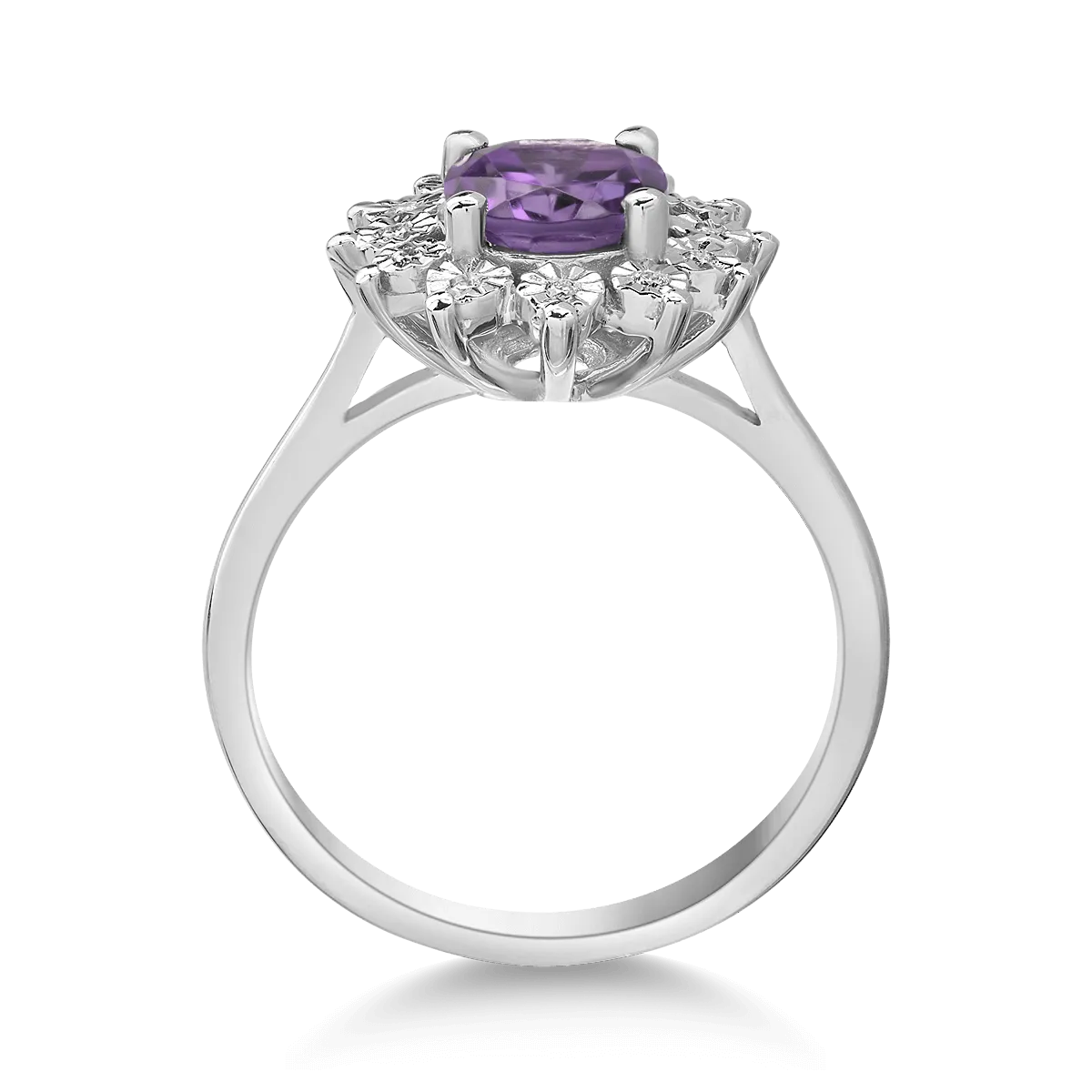 14K white gold ring with 1.04ct amethyst and 0.03ct diamonds