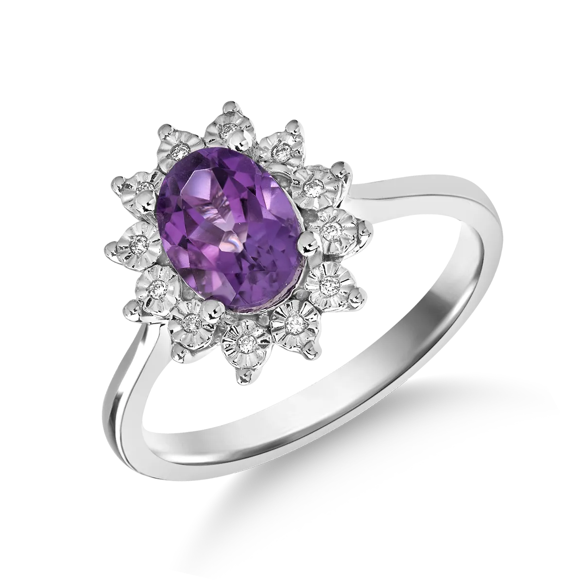 Inel din aur alb cu ametist oval de 1.04ct si diamante de 0.03ct