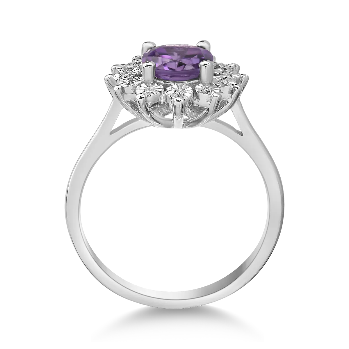14K white gold ring with 1.04ct amethyst and 0.03ct diamonds