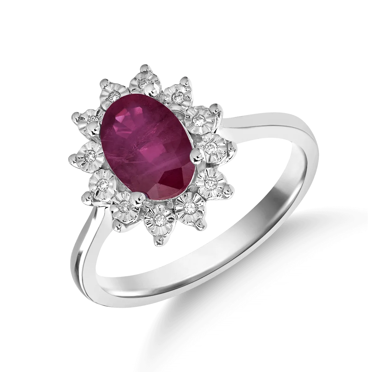 14K white gold ring with 1.72ct ruby and 0.03ct diamonds