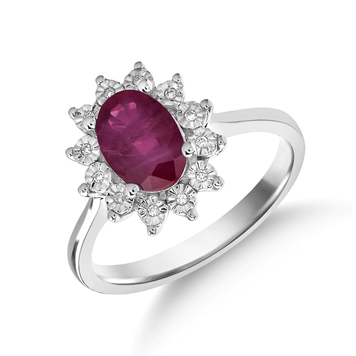 14 k fehér arany gyűrű 1.72ct ruby