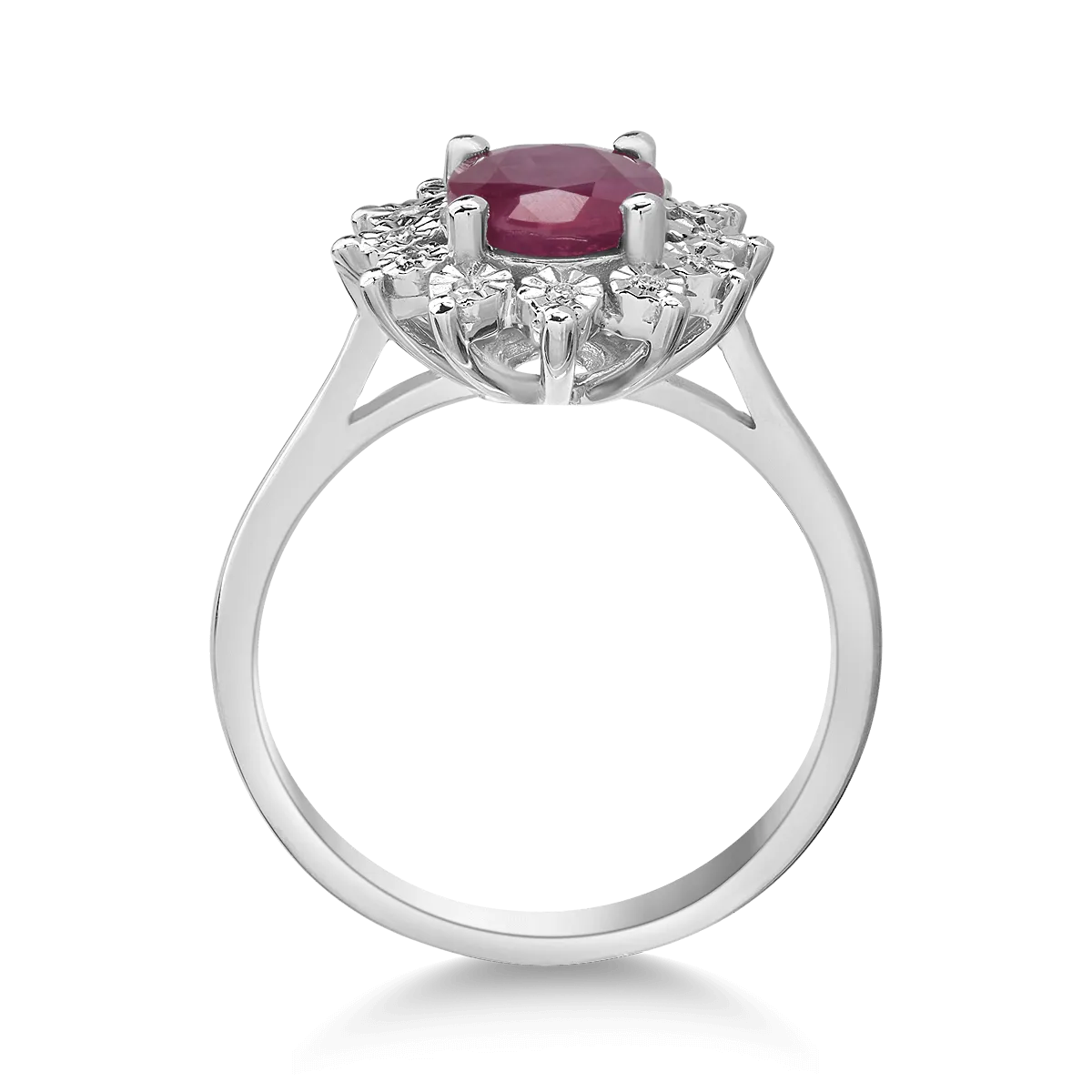 Inel din aur alb de 14K cu rubin de 1.72ct si diamante de 0.03ct