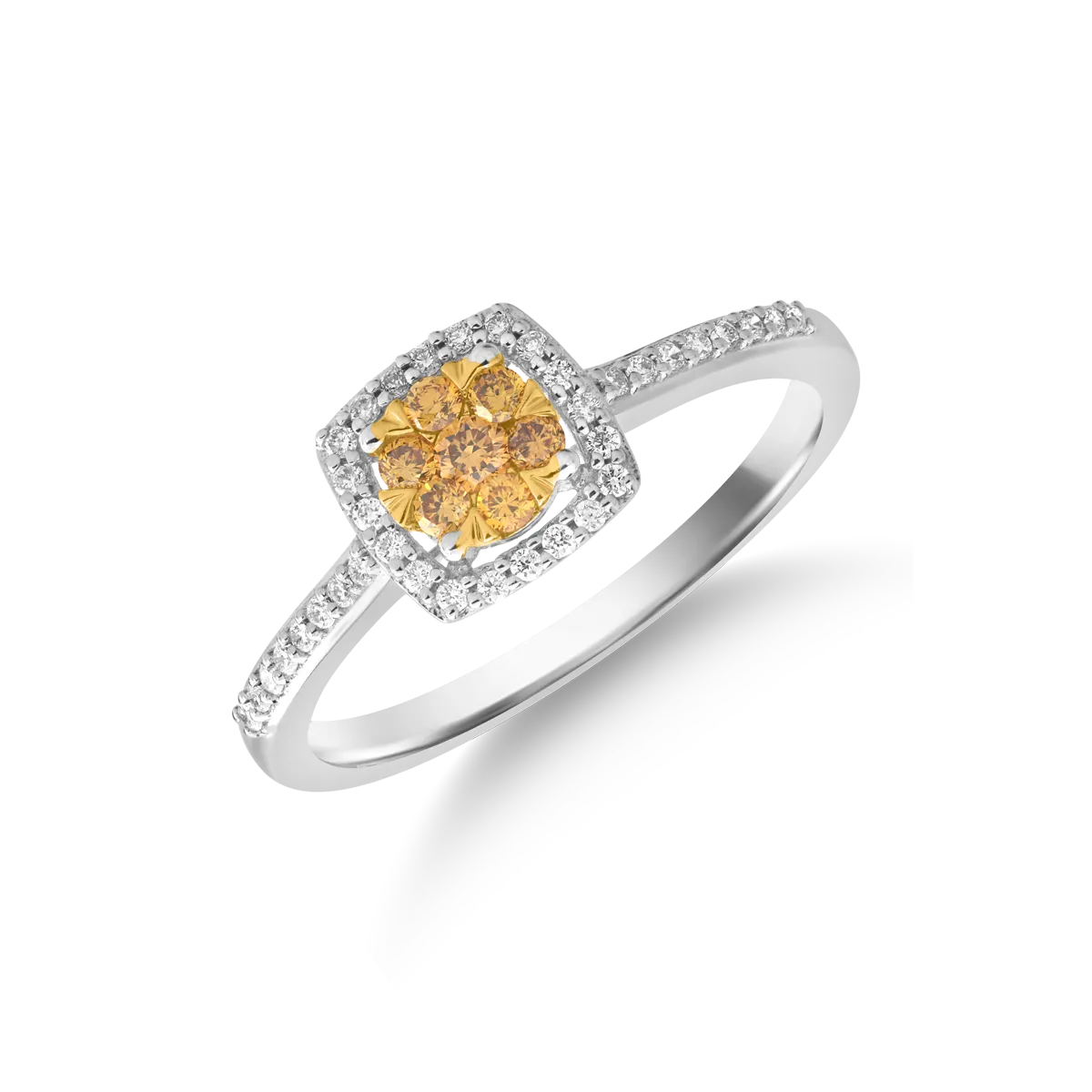 Inel din aur alb-galben de 14K cu fancy diamonds de 0.161ct si diamante de 0.128ct