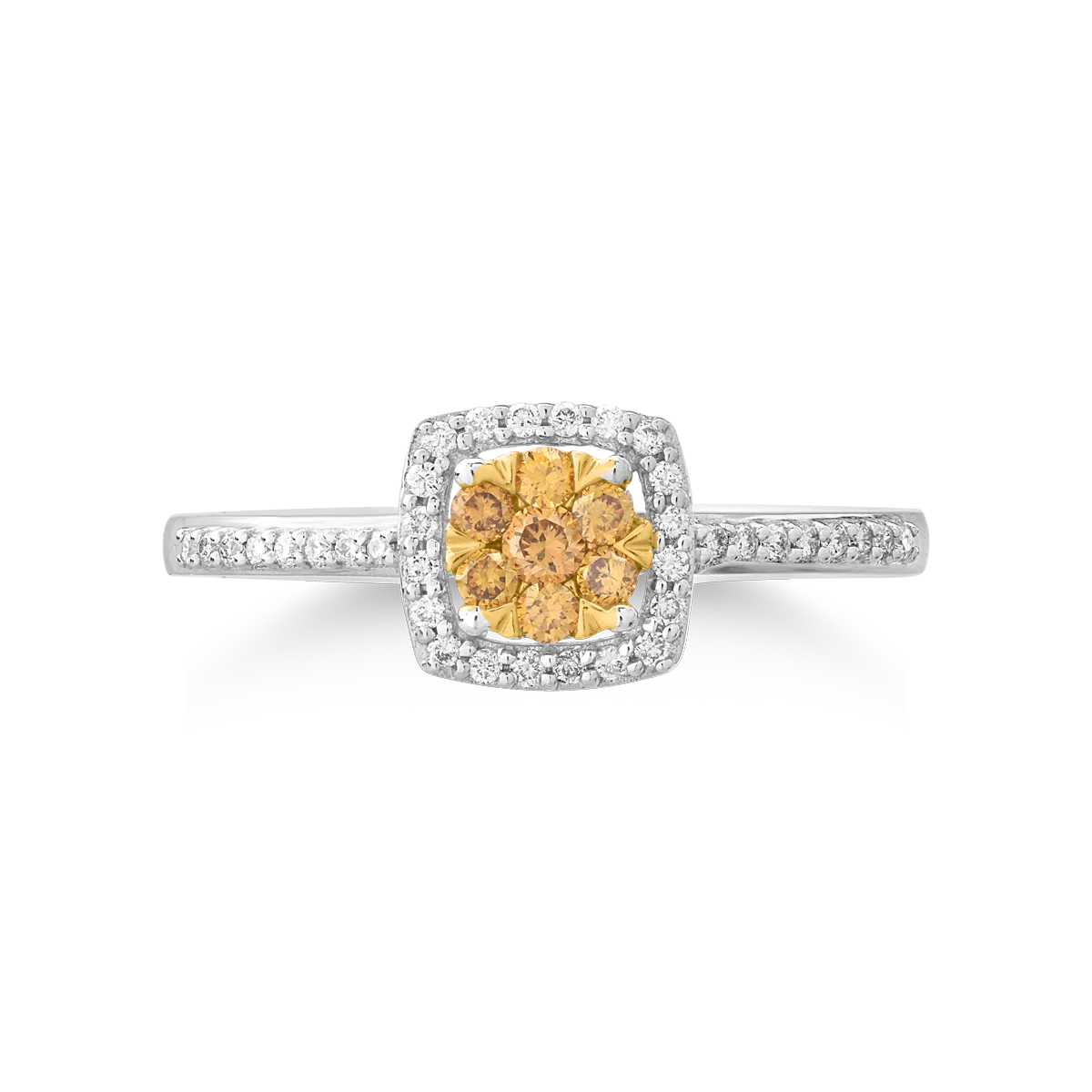 Inel din aur alb-galben de 14K cu fancy diamonds de 0.161ct si diamante de 0.128ct