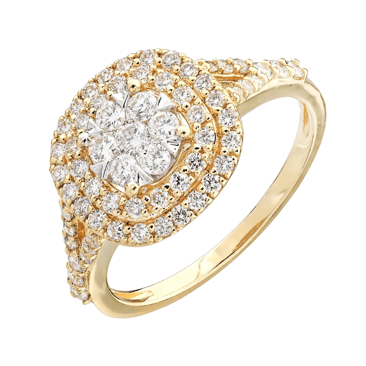 18 karátos sárga arany gyűrű 0.75 karátos gyémántokkal