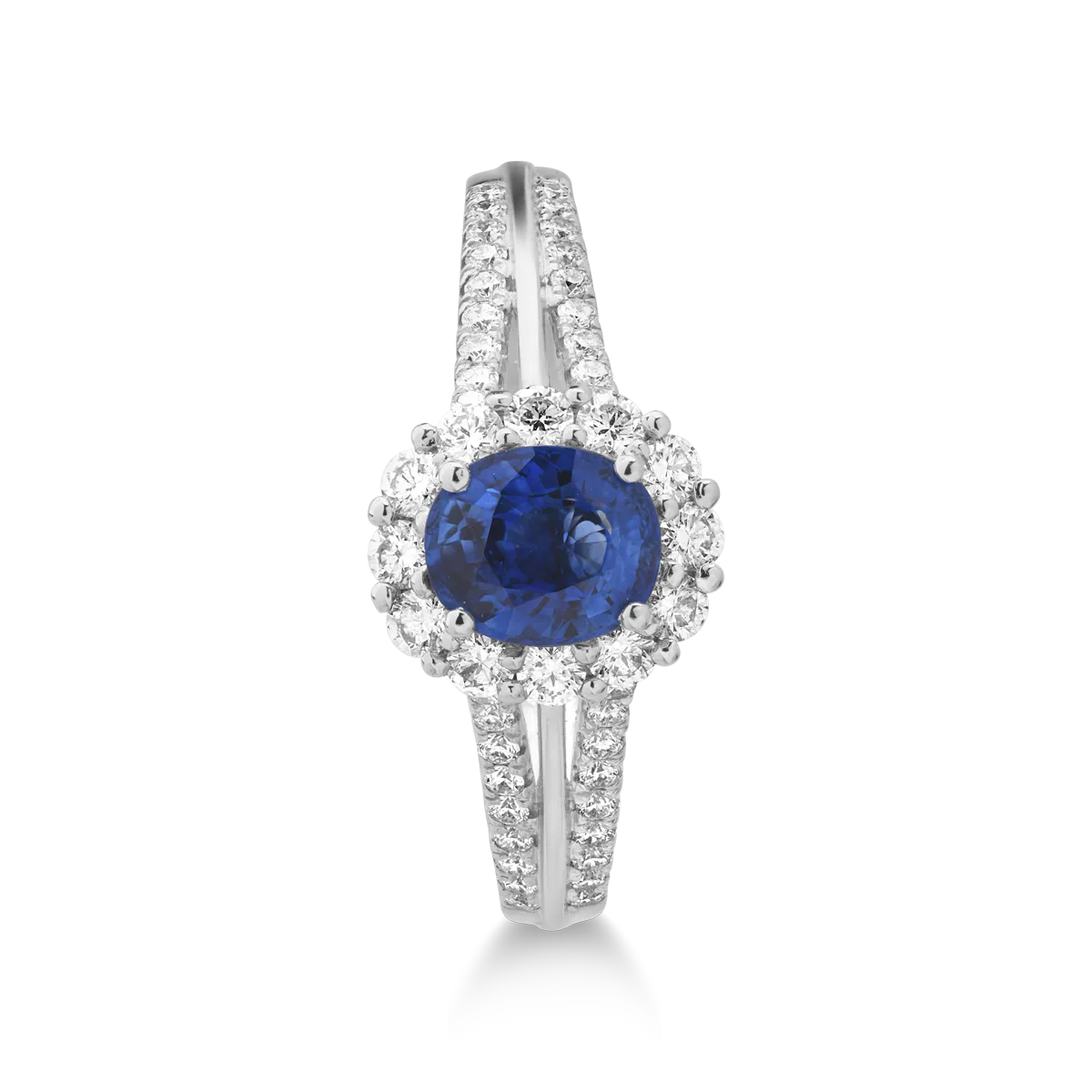 Inel din aur alb de 18K cu safir de 1.08ct si diamante de 0.5ct