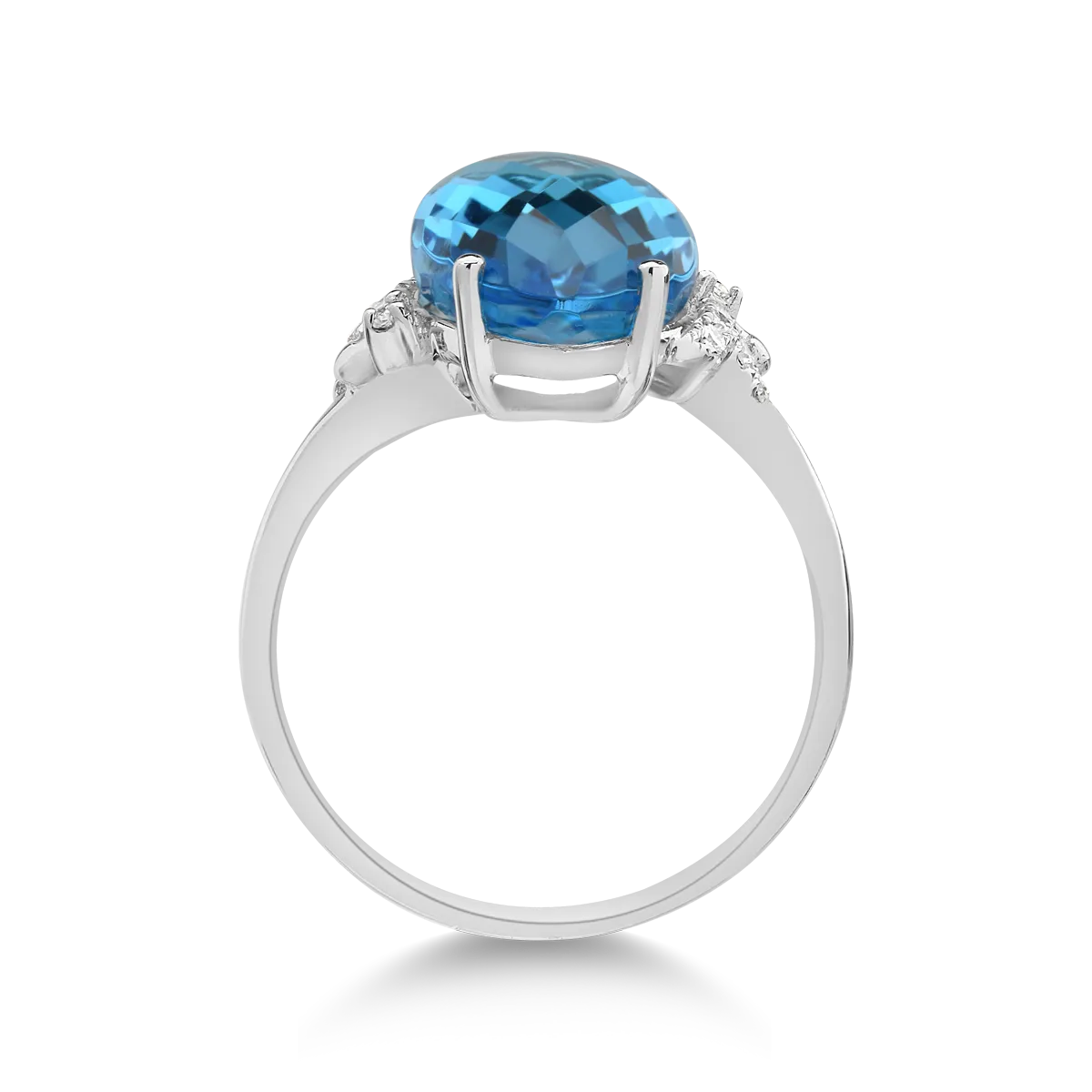 Inel din aur alb de 14K cu topaz albastru de 8.2ct si diamante de 0.11ct