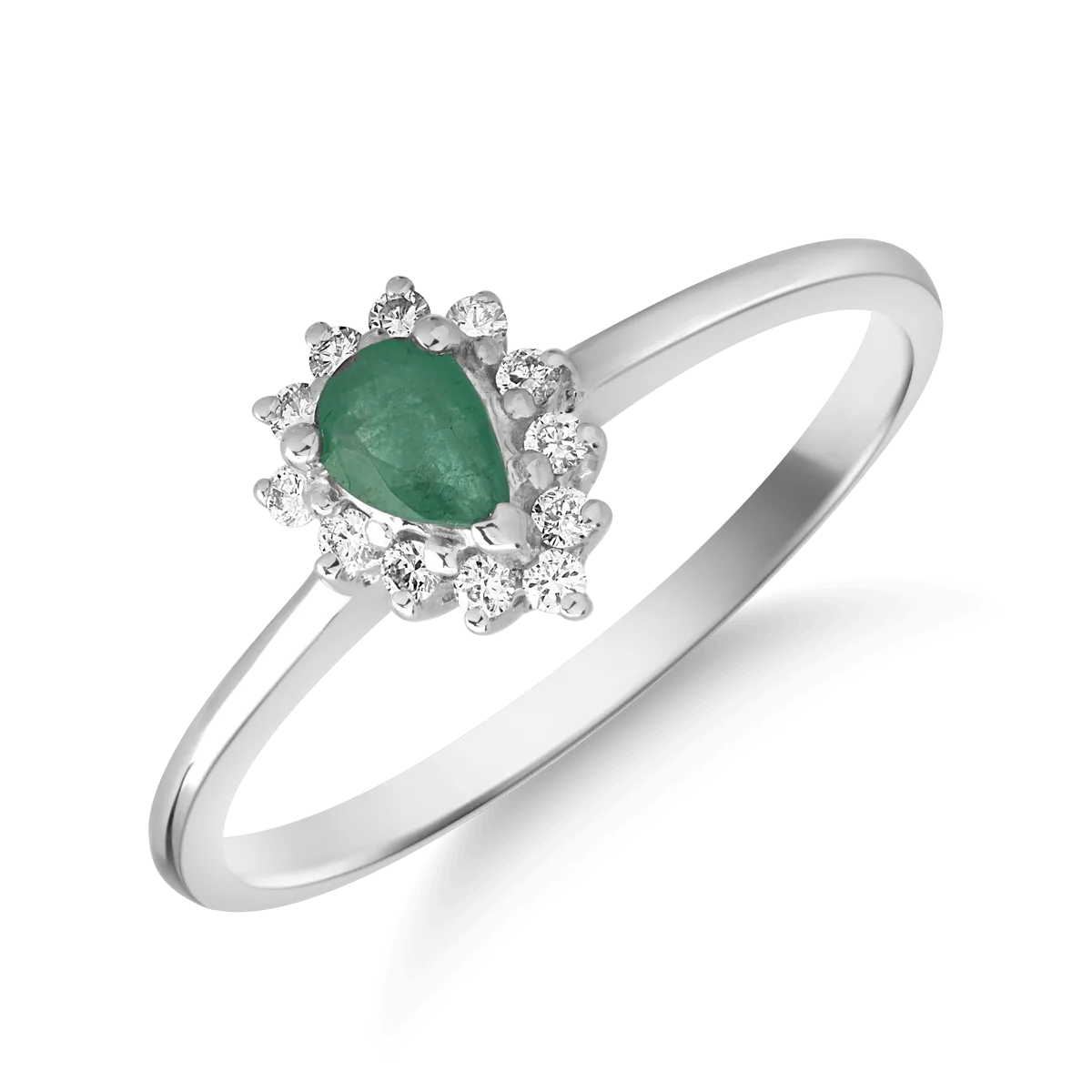 18K white gold ring with 0.144ct emerald and 0.083ct diamonds